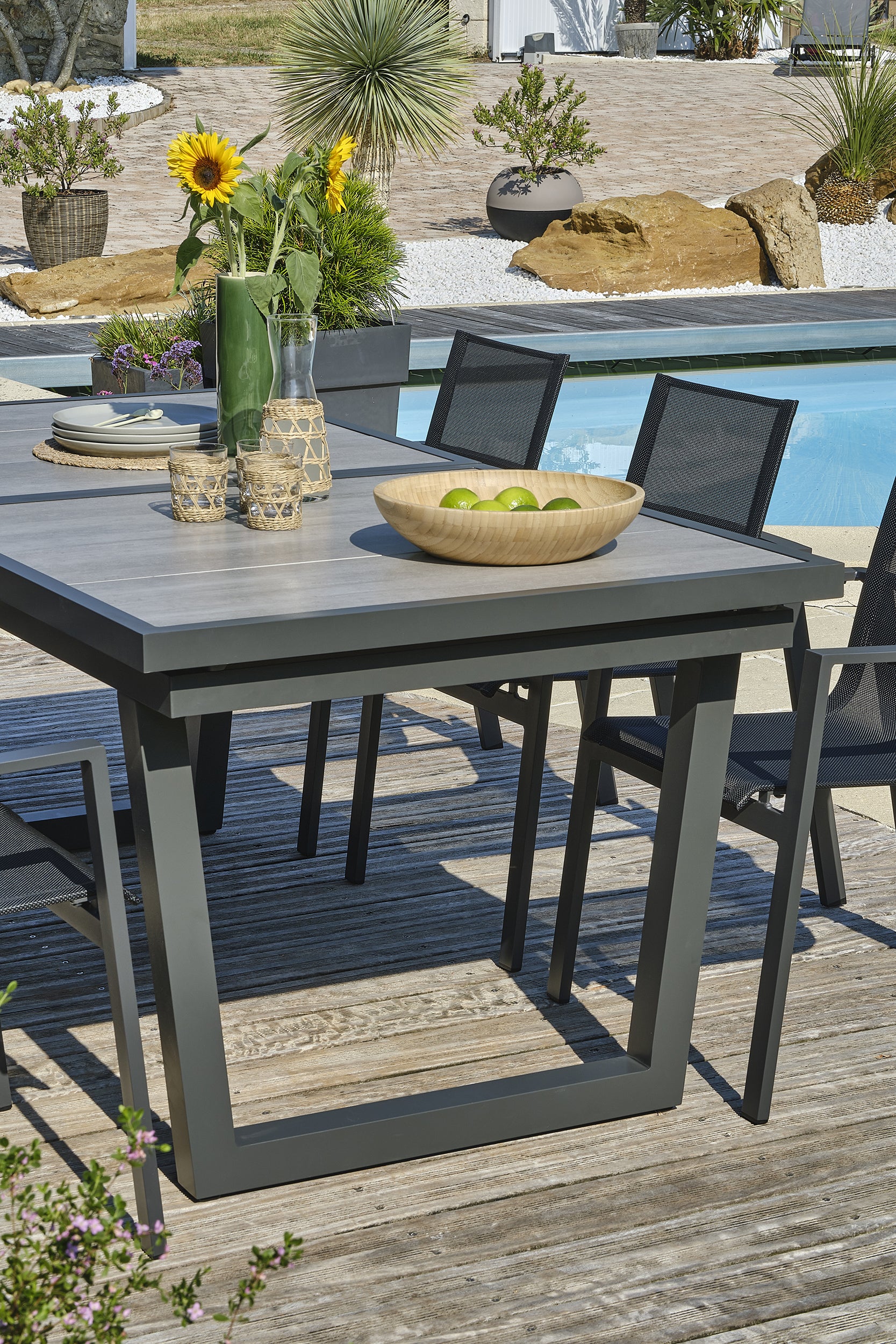 Table de jardin OLHOS 191/251x95 cm aluminium et céramique anth - DCB GARDEN - 9