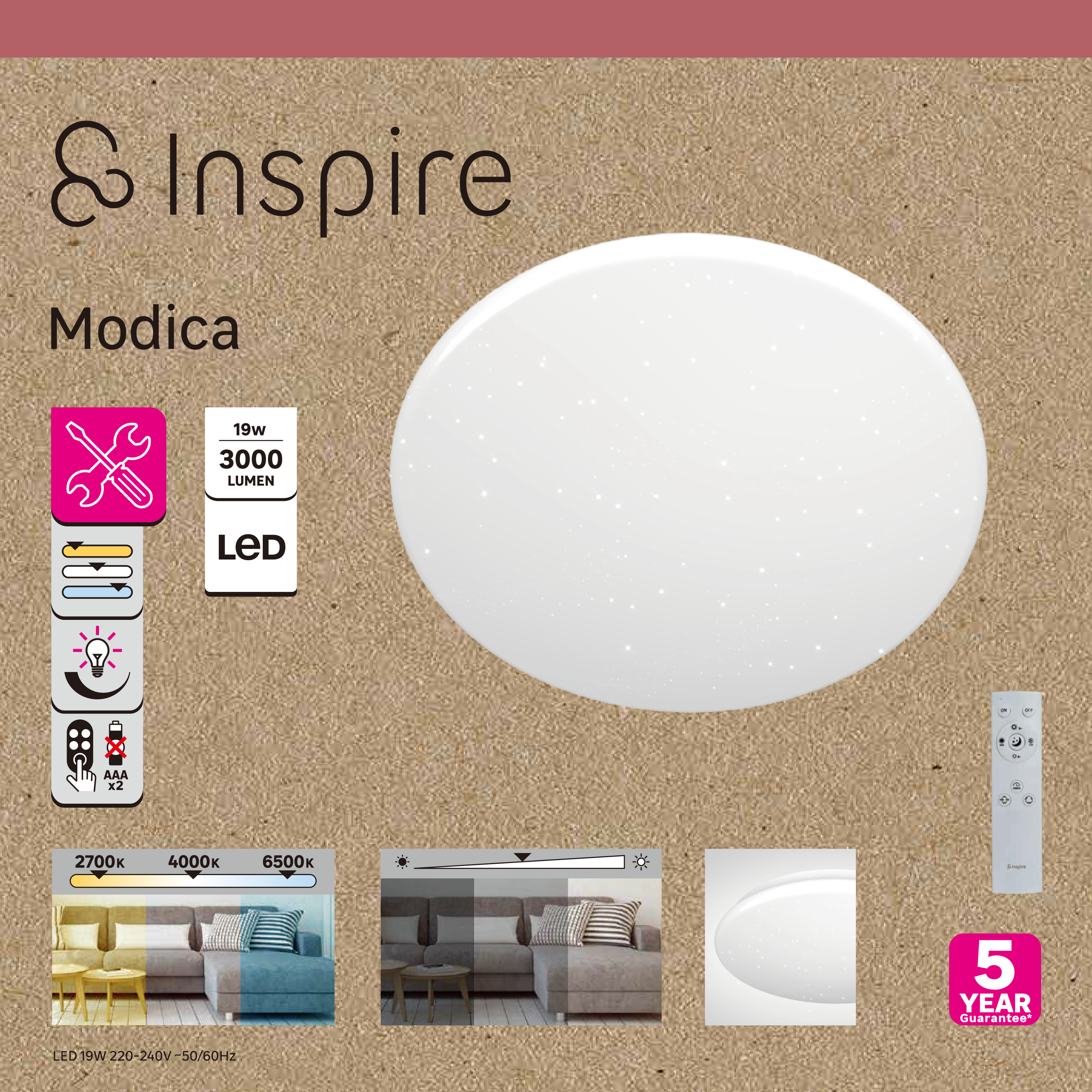 Candeeiro de teto INSPIRE MODICA STARRY 3000lm ferro - 9