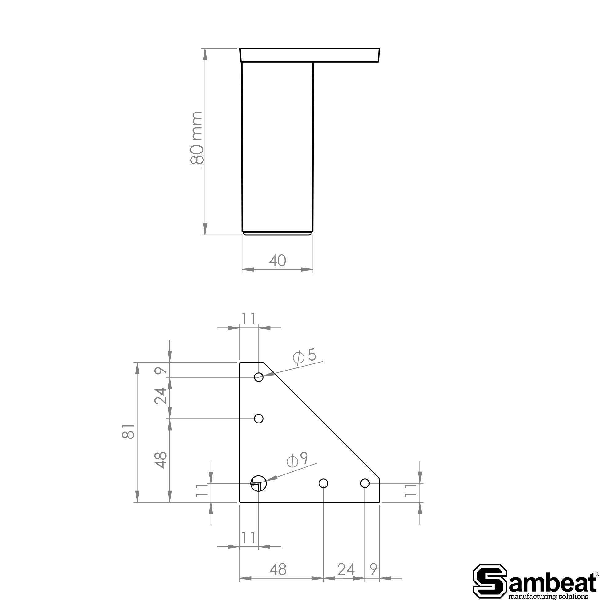 Pata para mueble de ABS color gris altura 8 cm - 2
