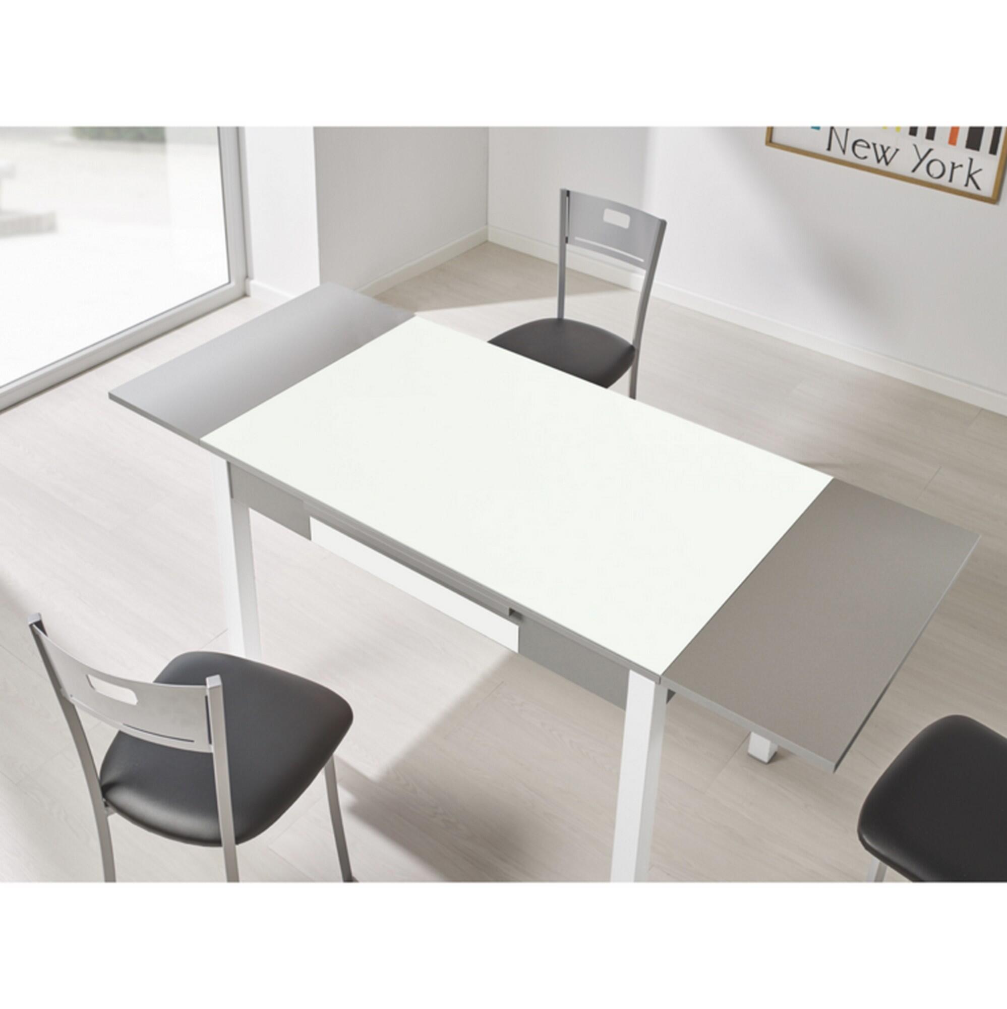 Mesa de cocina alba en blanco, aluminio y cajón blanco br 120x80 cm