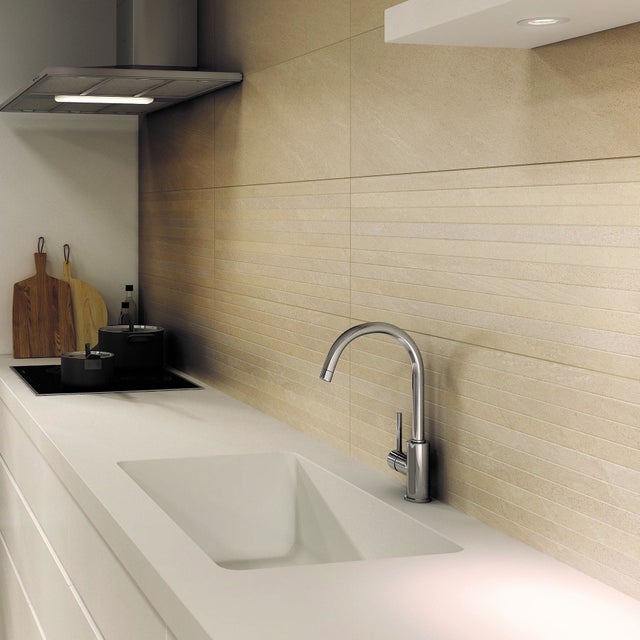 Carrelage mur intérieur effet pierre beige décor 3d Milano l.24 x L.69 cm