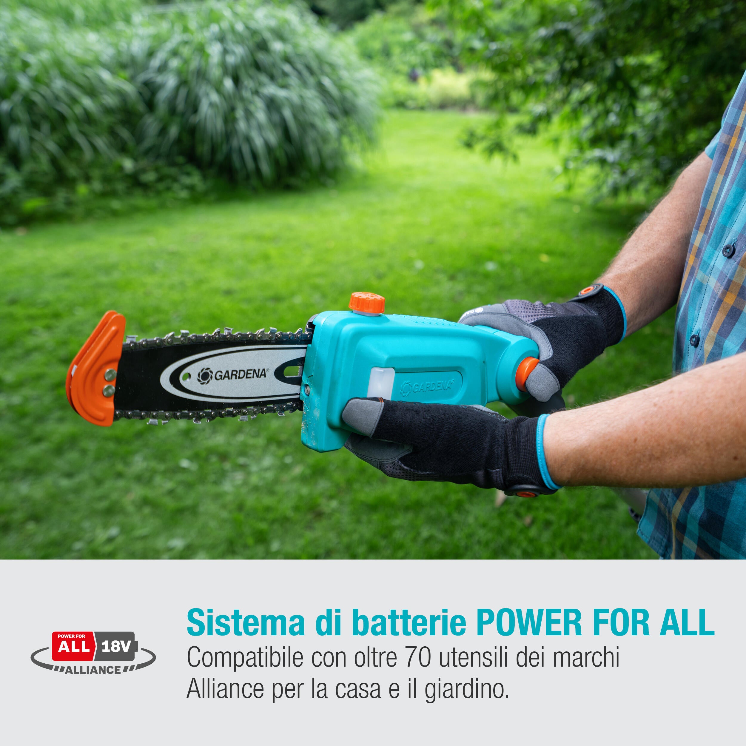 Potatore telescopico a batteria GARDENA TCS POWER FOR ALL 18V barra da 20 cm, 1 batteria inclusa - 10