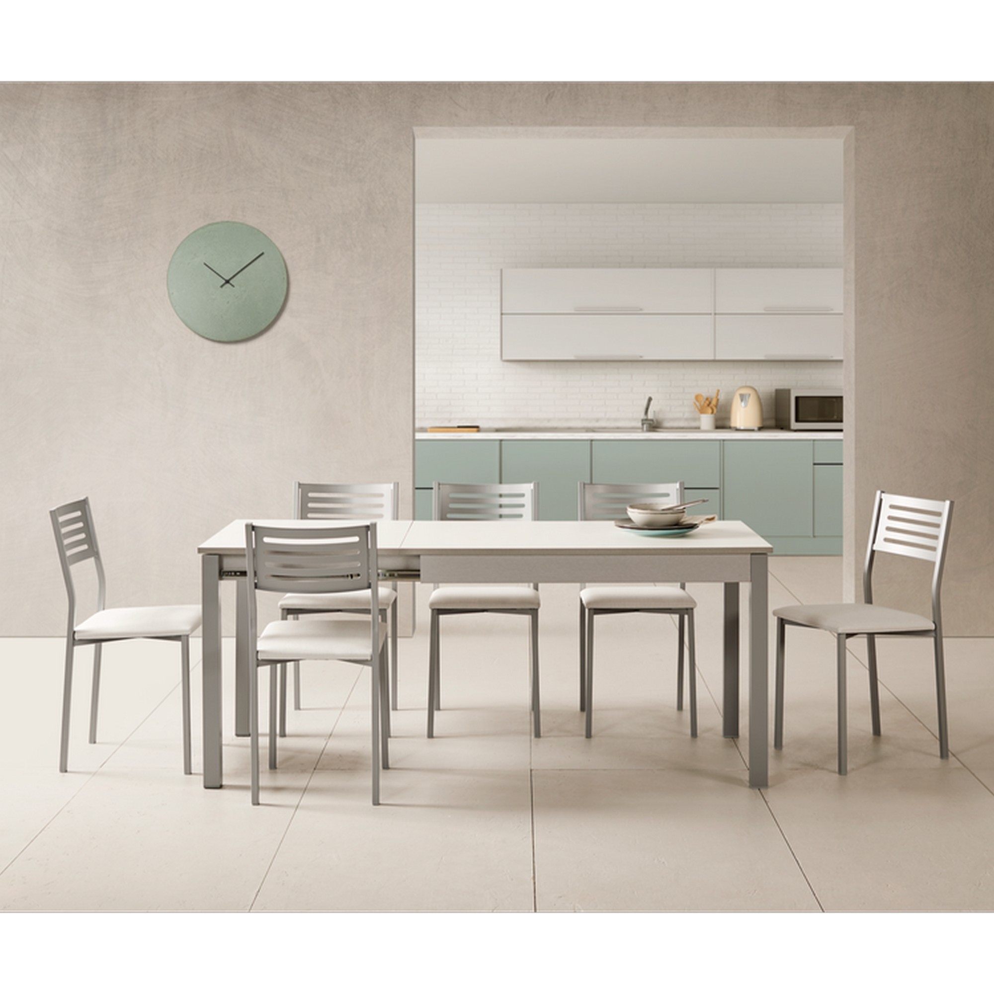 Mesa de cocina atenas en aluminio y laminado blanco 120x80 cm