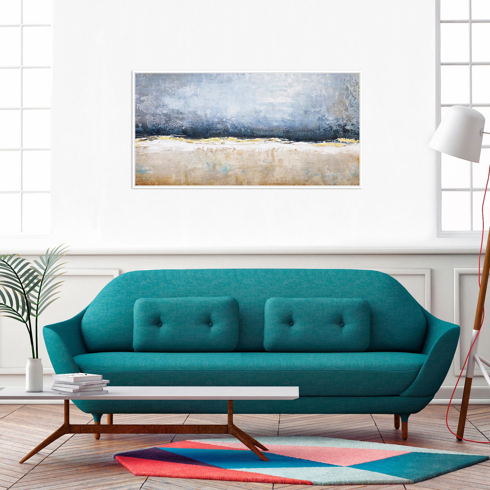 Cuadro pintado con marco abstracto horizonte 123 cm x 63 cm