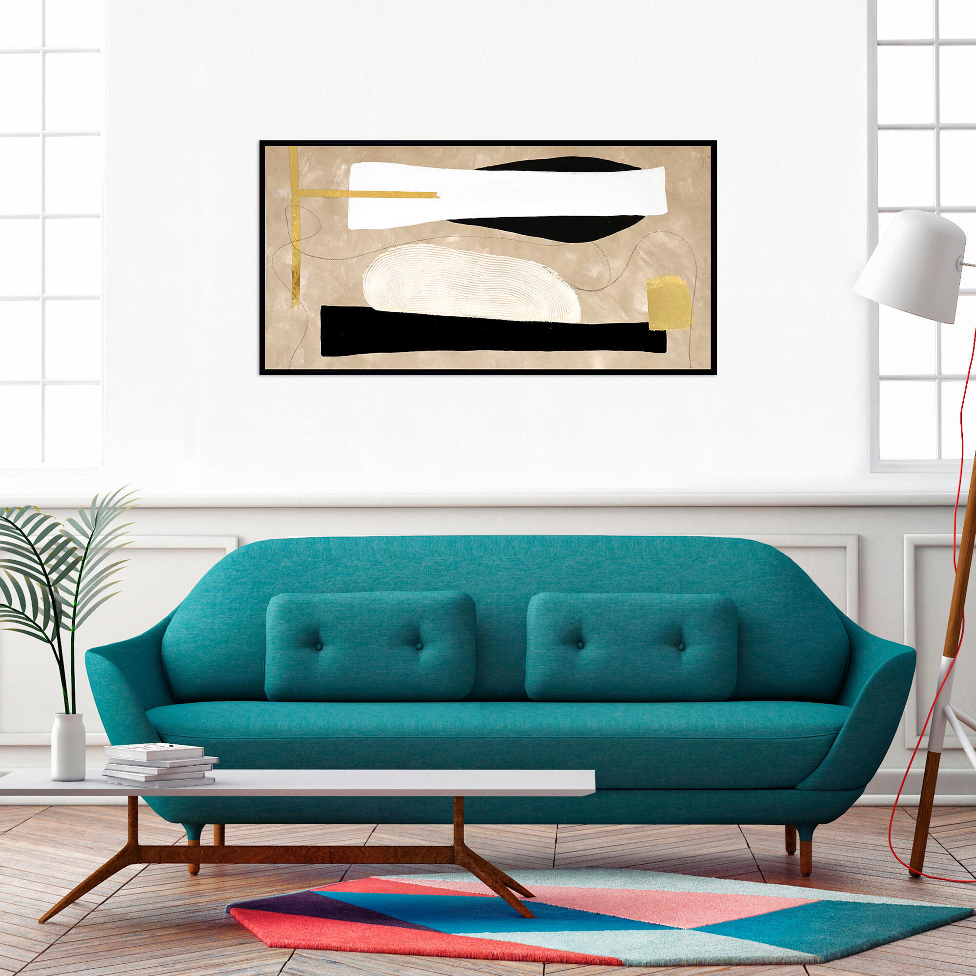 Cuadro pintado con marco abstracto contempo 123 cm x 63 cm