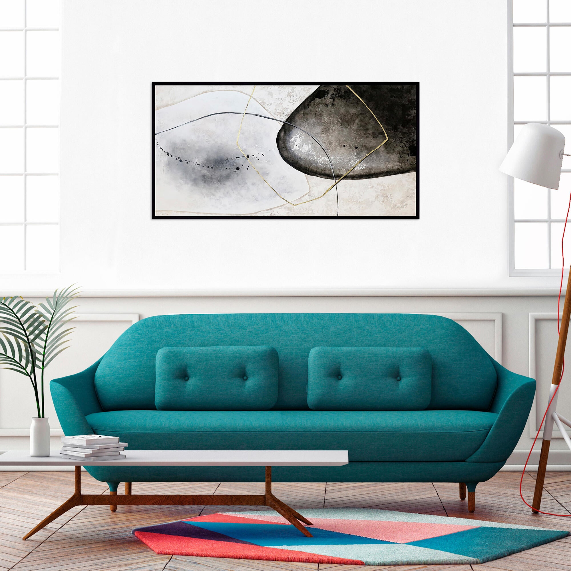 Cuadro pintado con marco abstracto contraste 123 cm x 63 cm