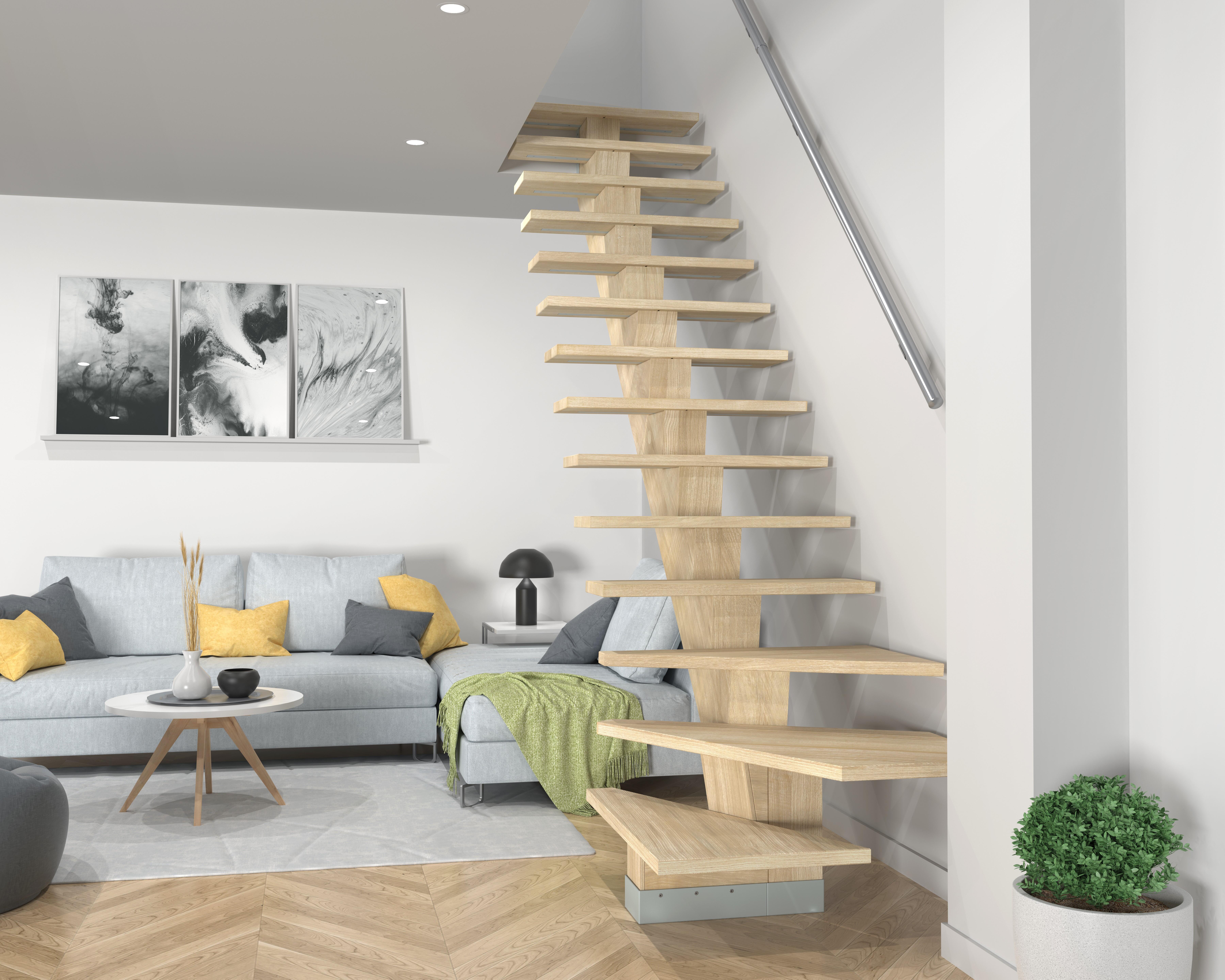 Escalera 1/4 de giro izquierda kalea uso interior ancho total 90cm roble