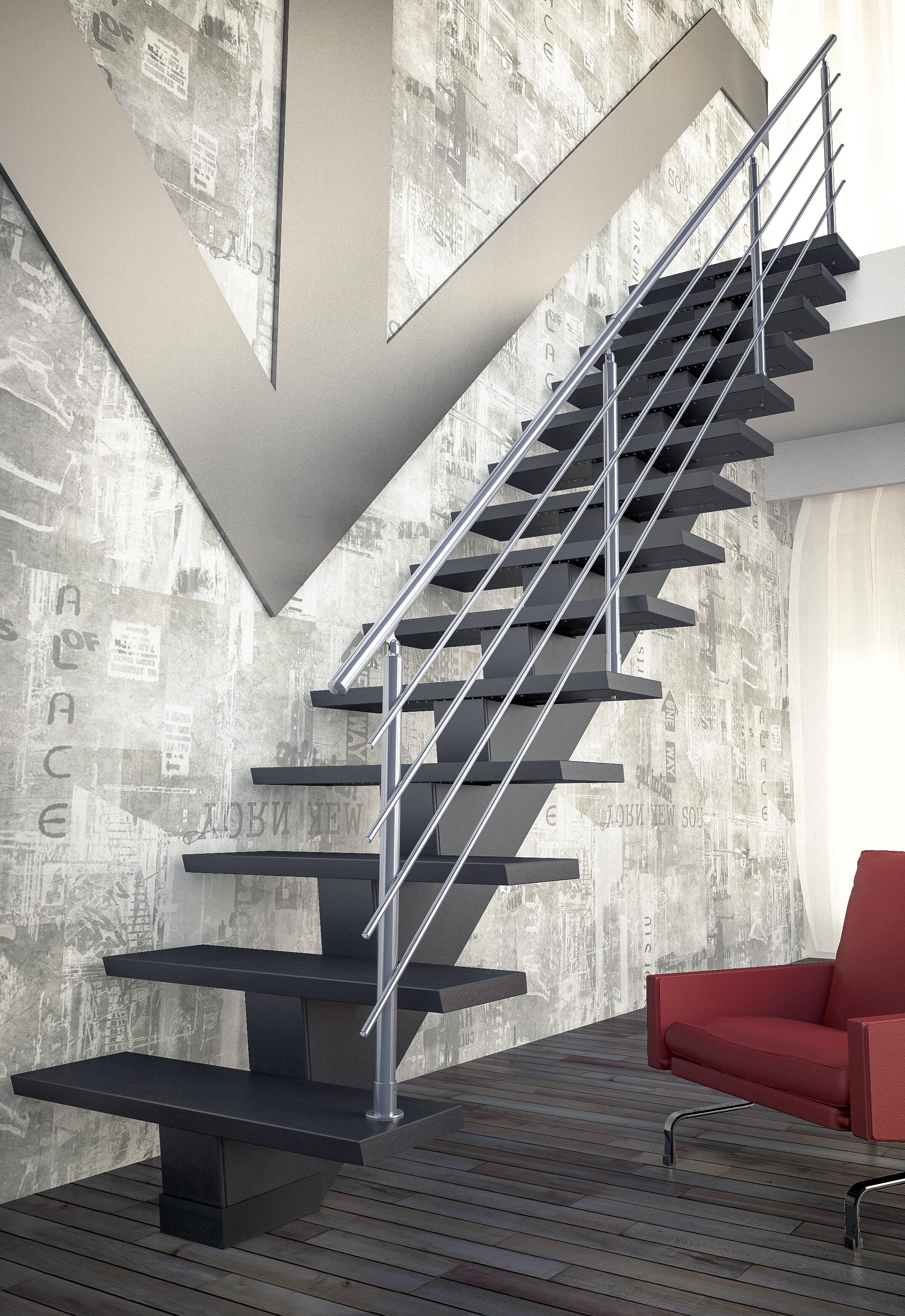 Kit barandilla interior gomera,kalea,auvergne aluminio gris fijación suelo 403cm