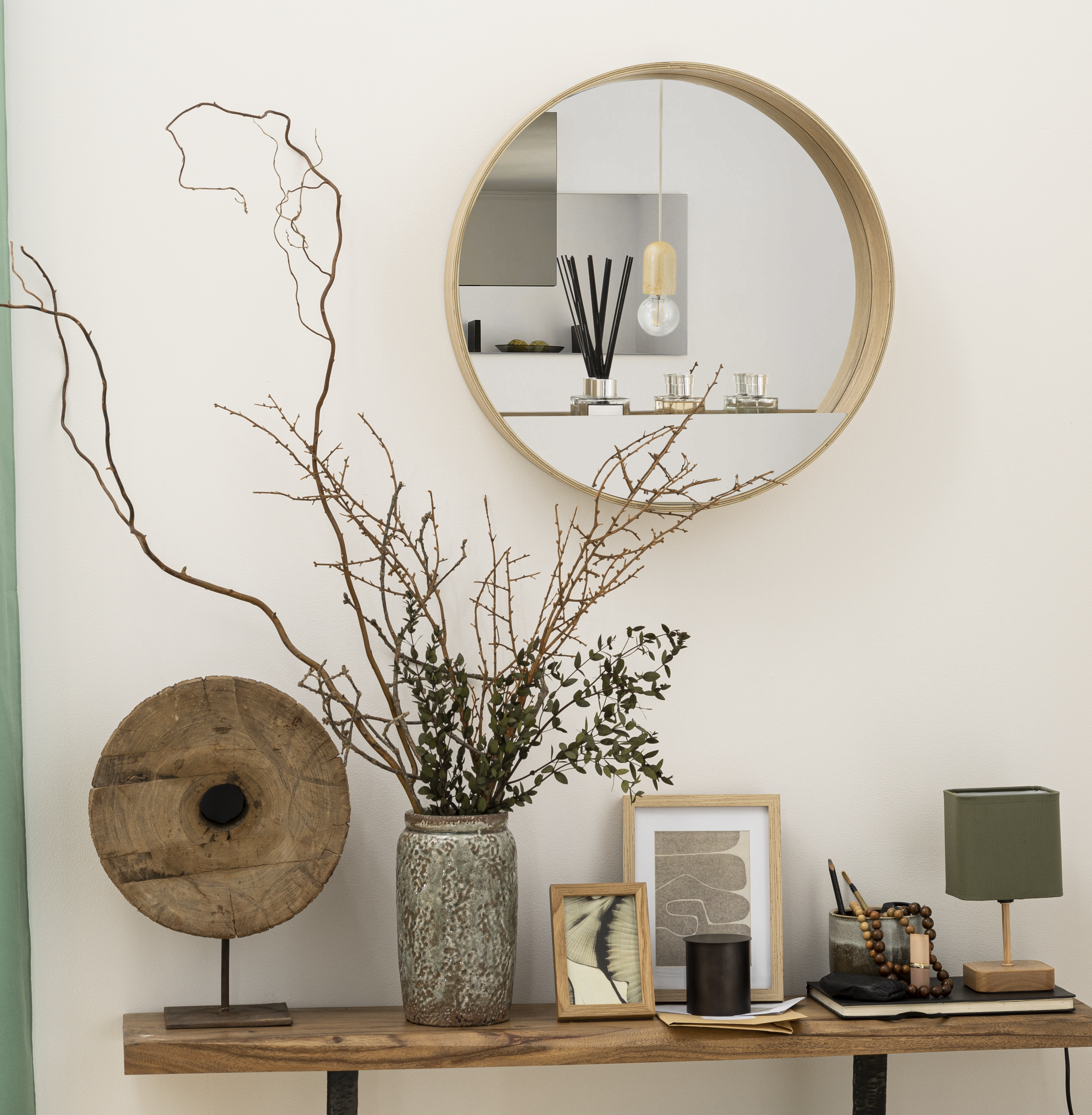 Lampa stołowa Akora zielona z drewnem E14 Inspire - 21