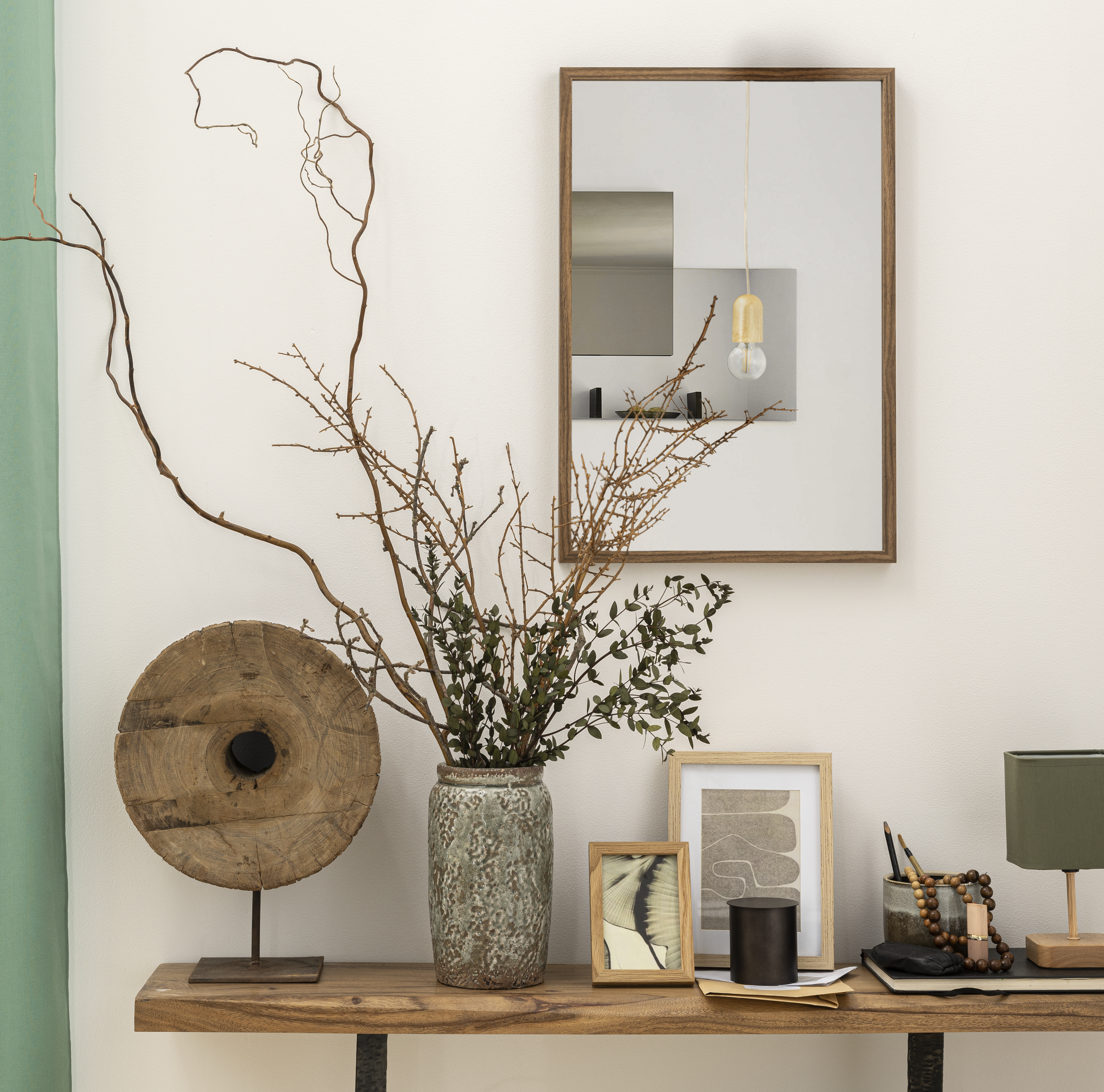 Lampa stołowa Akora zielona z drewnem E14 Inspire - 10