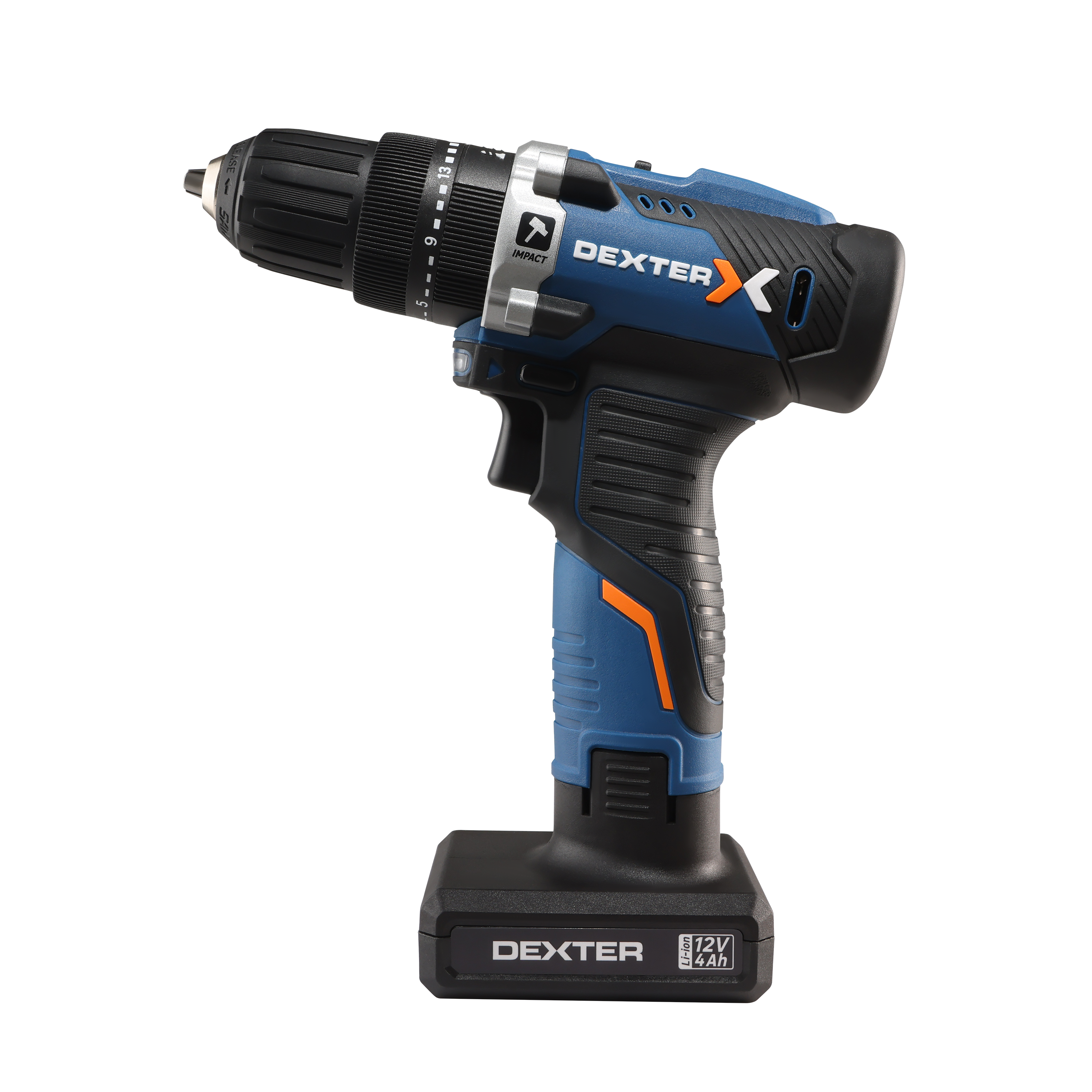 Wiertarko-wkrętarka udarowa 12V 30Nm 2+4Ah + ładowarka DEXTER - 6