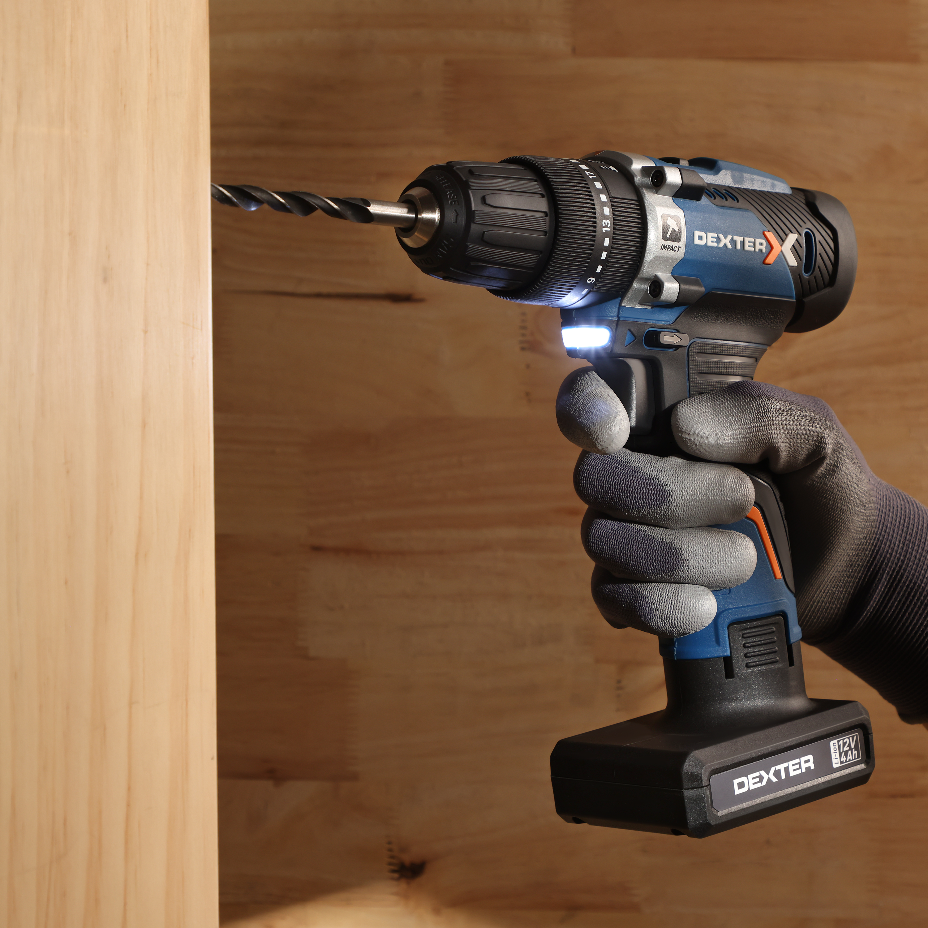 Wiertarko-wkrętarka udarowa 12V 30Nm 2+4Ah + ładowarka DEXTER - 5