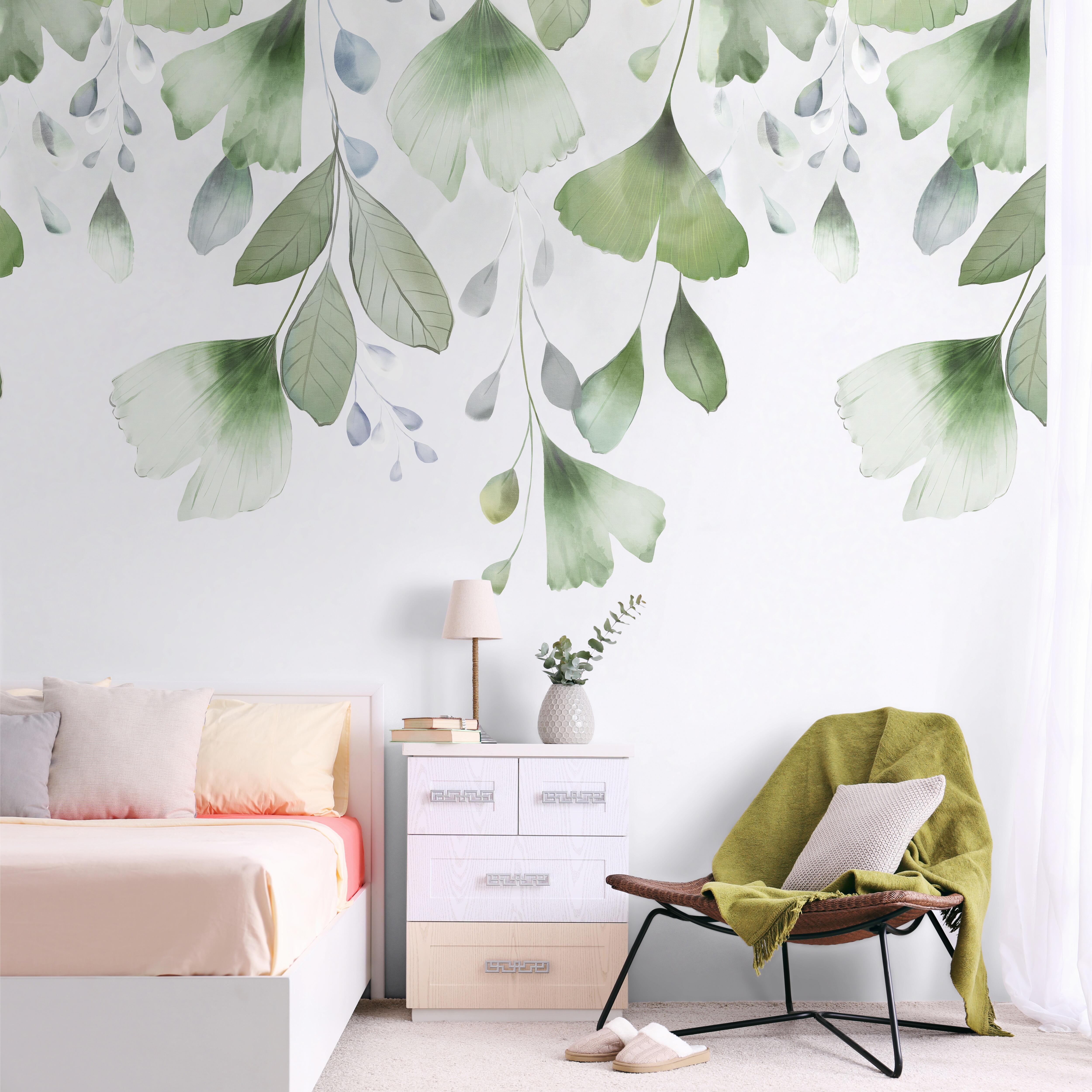 Papier peint panoramique Feuille Bilboa ginko vert l.159 x H.280 cm - 6