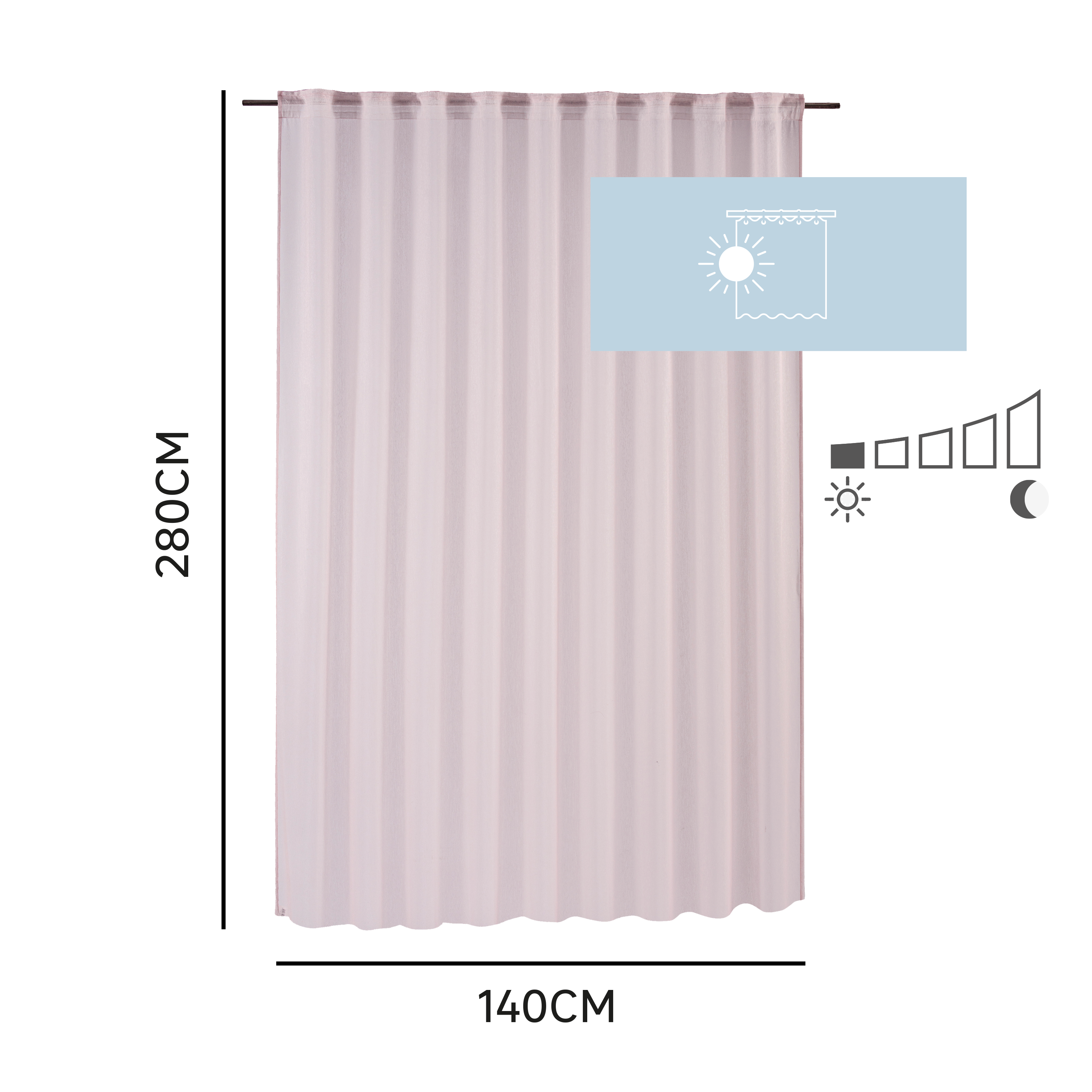 Tenda Voile Softy rosa, fettuccia e passanti nascosti 200x280 cm INSPIRE - 24