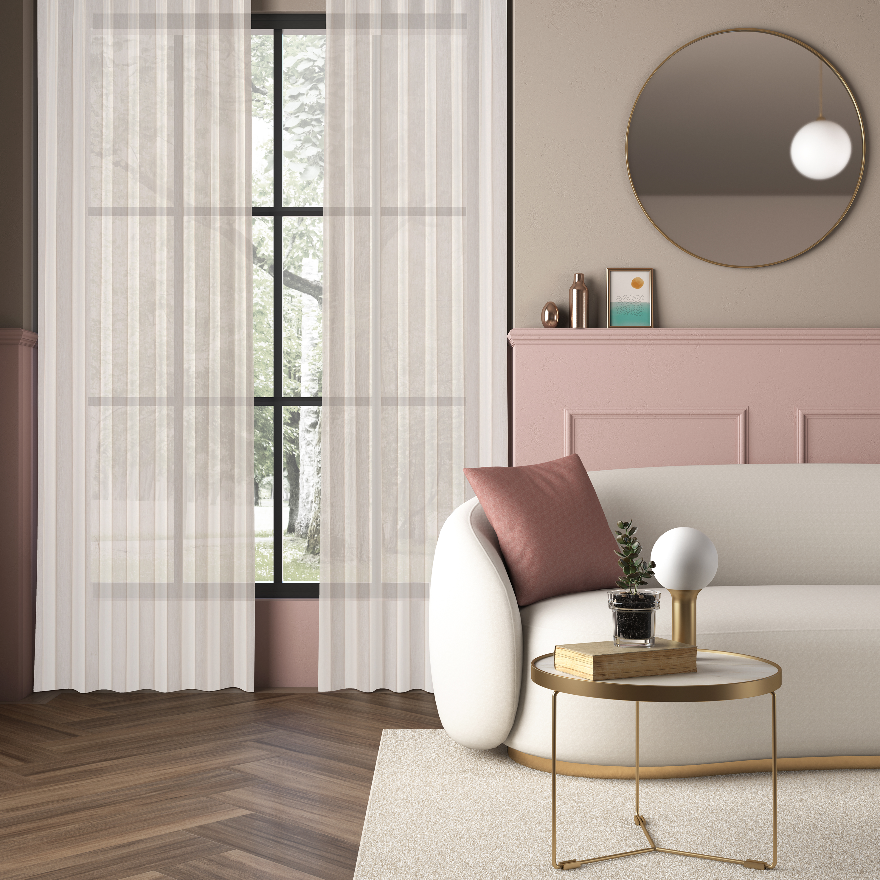 Tenda Voile Softy beige, fettuccia e passanti nascosti 200x280 cm INSPIRE - 4