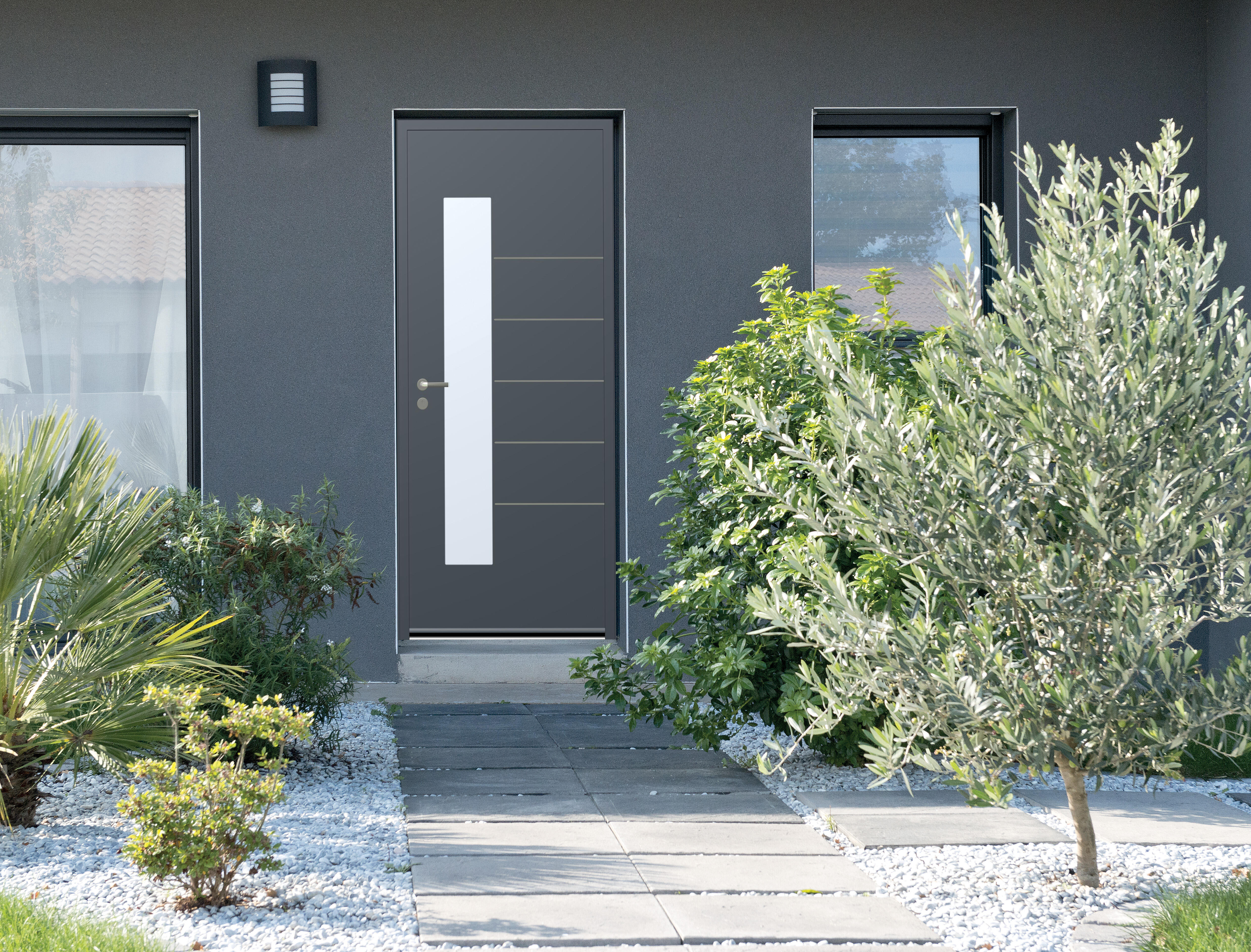Porte D Entrée Vitrée Alu Gris Anthracite