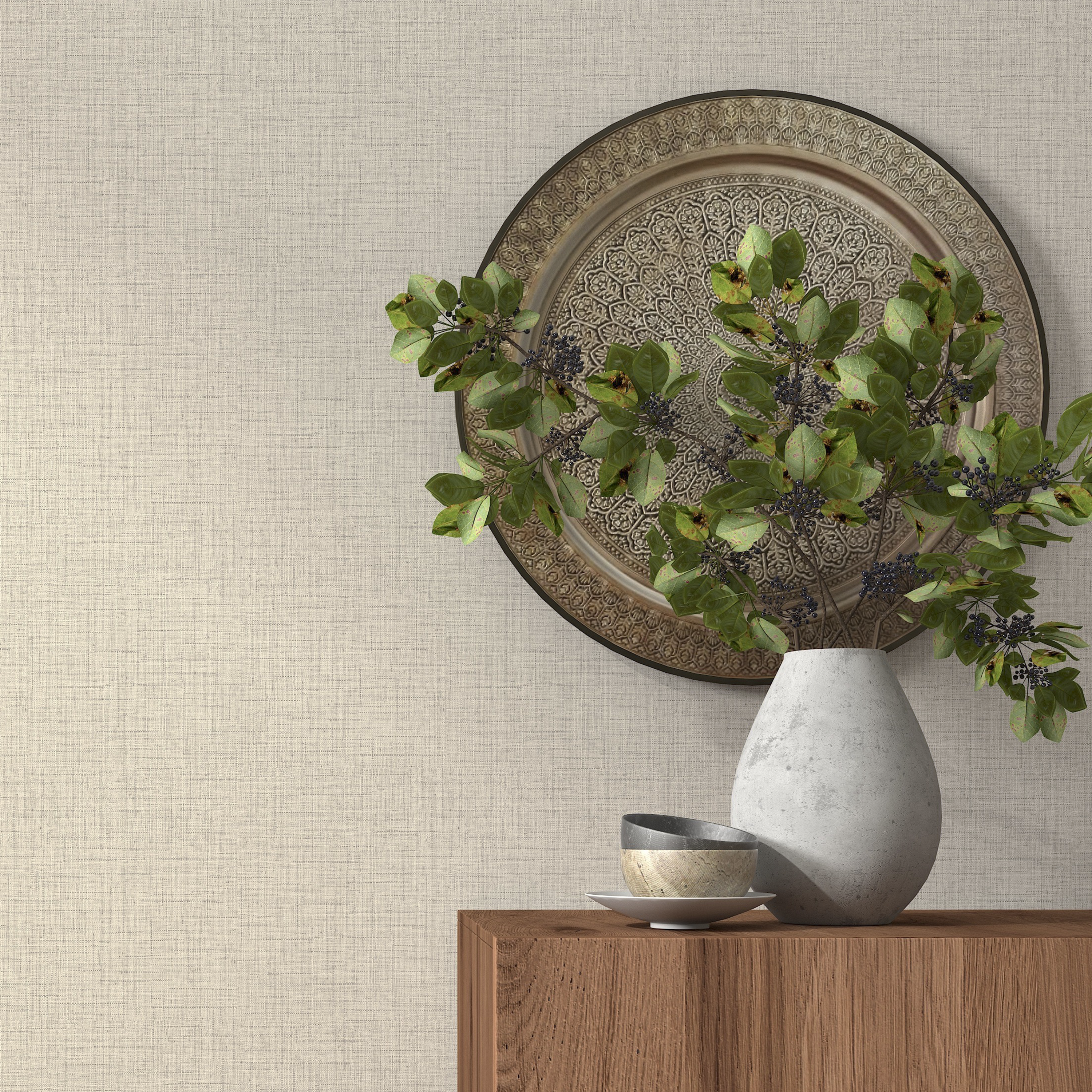 Papel pintado vinilo aplicación cola en pared Textura Kira beige  INSPIRE 53cmx10.05m superlavable apto para cocinas o baños - 8