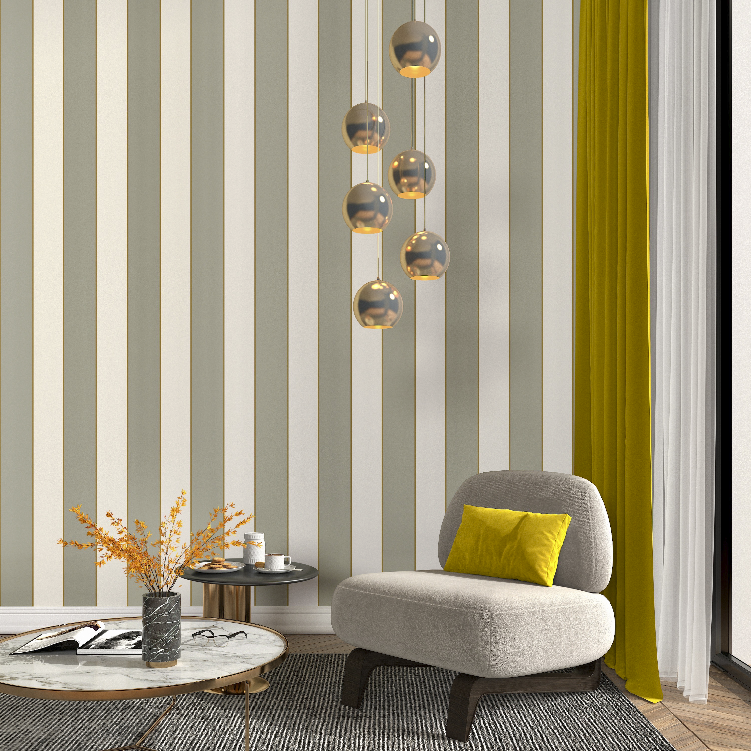 Papier peint intissé Rayure linéa INSPIRE vert céladon - 3