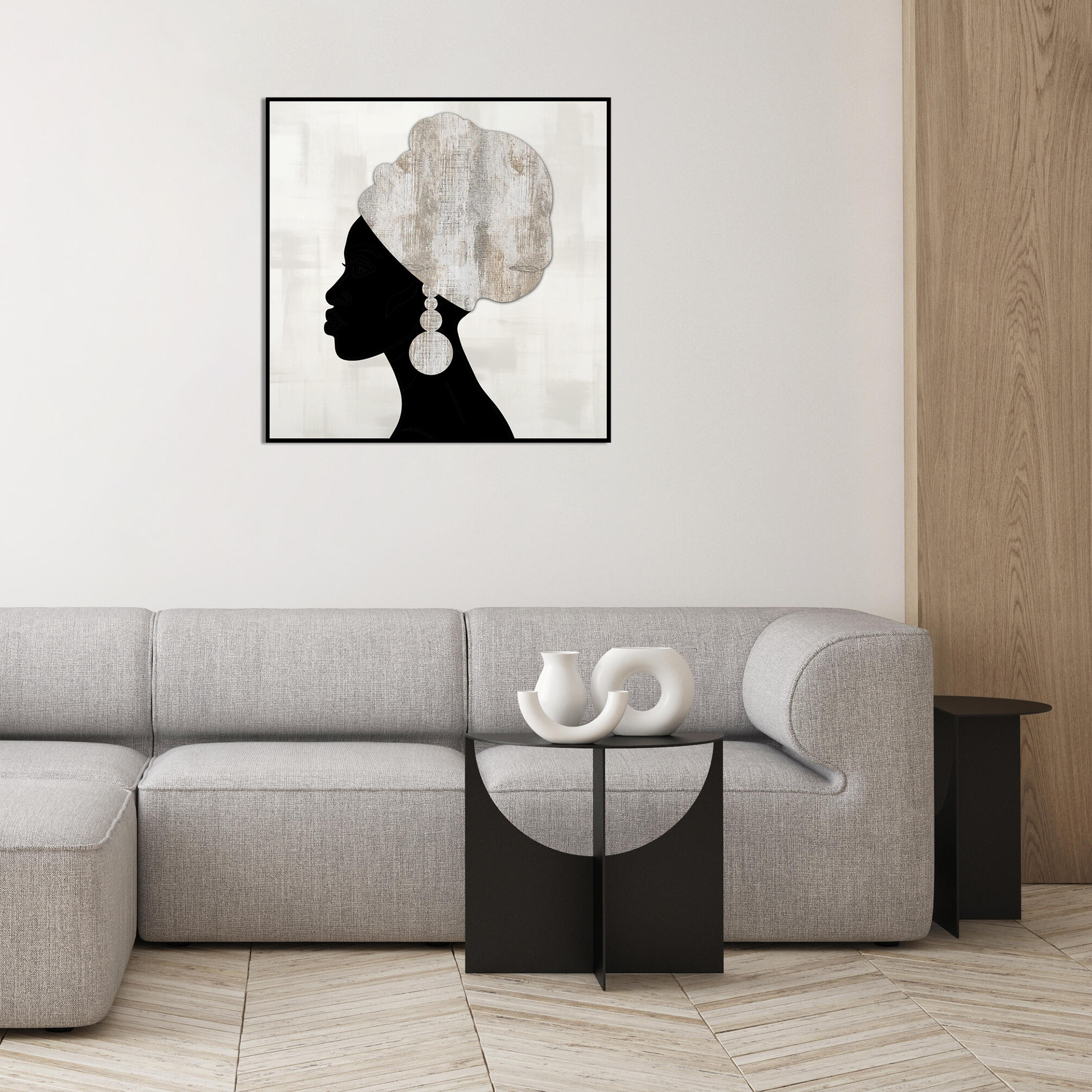 Cuadro enmarcado decoline mujer perfil 62 cm x 62 cm