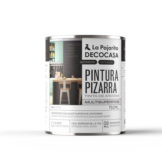 Pintura de interior pizarra LA PAJARITA color antracita 750ml para paredes, techos, puertas, ventanas, muebles y carpintería