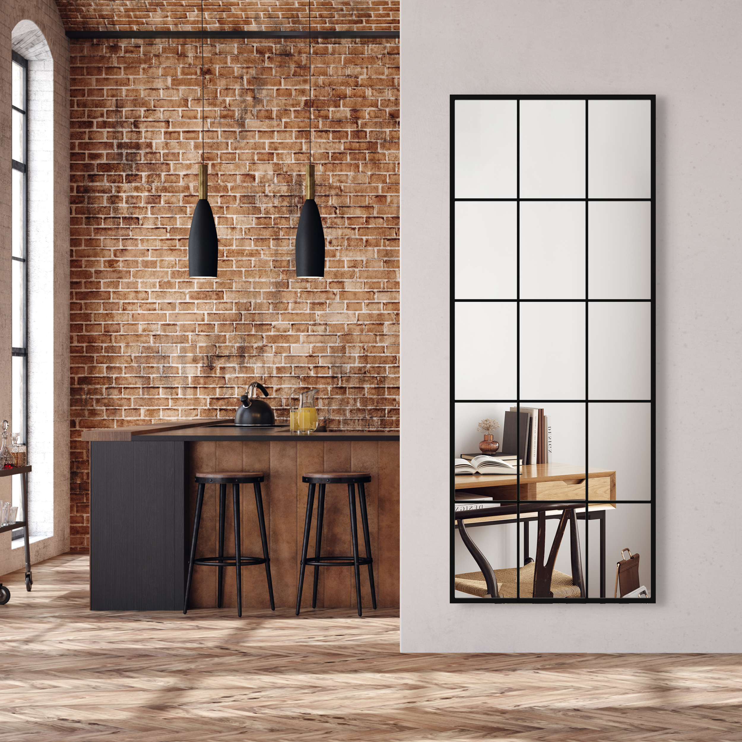 Lustro ze szprosami okno Loft William czarne 60 x 150 cm - 2