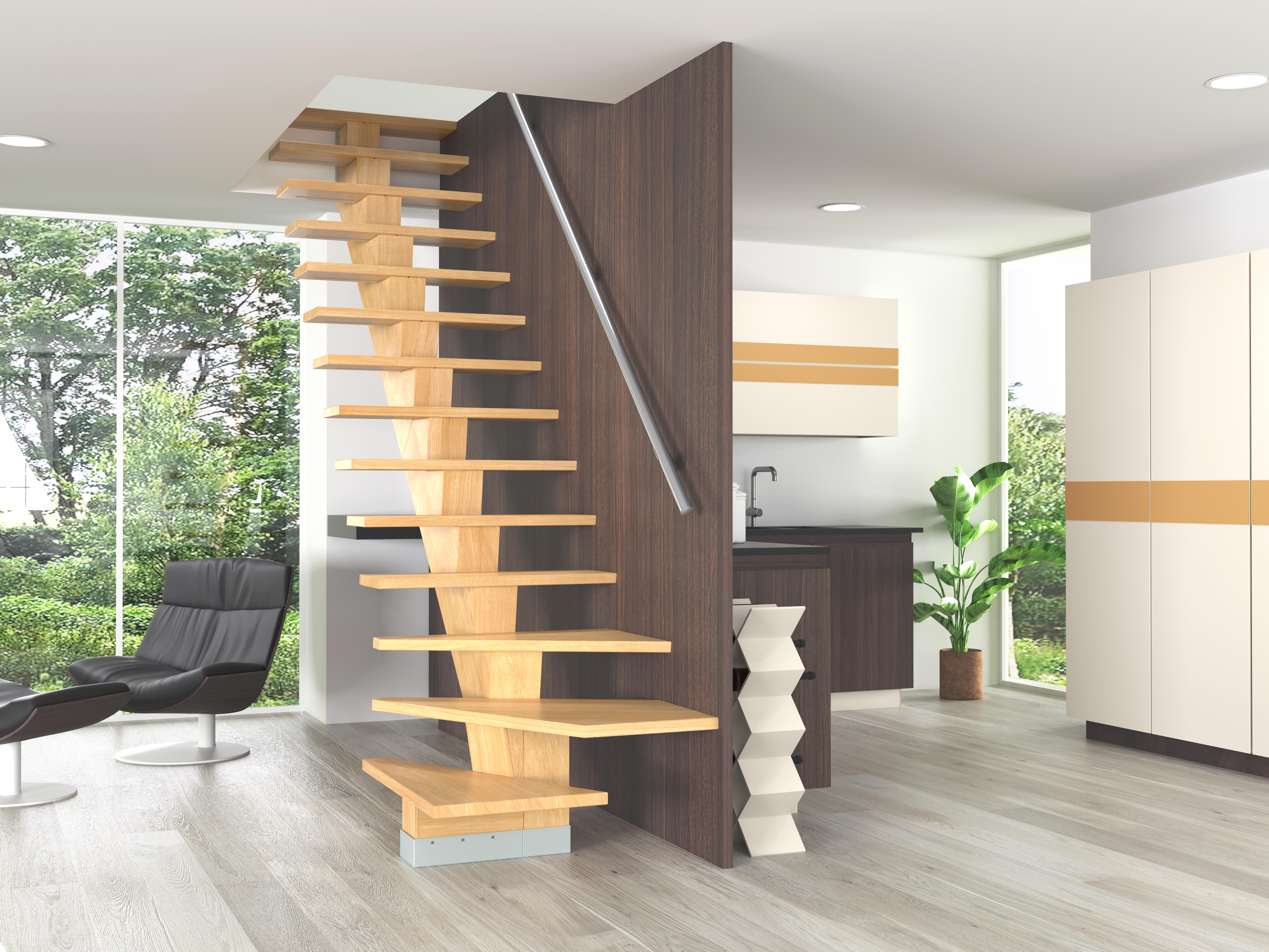 Escalera 1/4 de giro i kalea uso interior ancho 90cm acabado valchromat roble