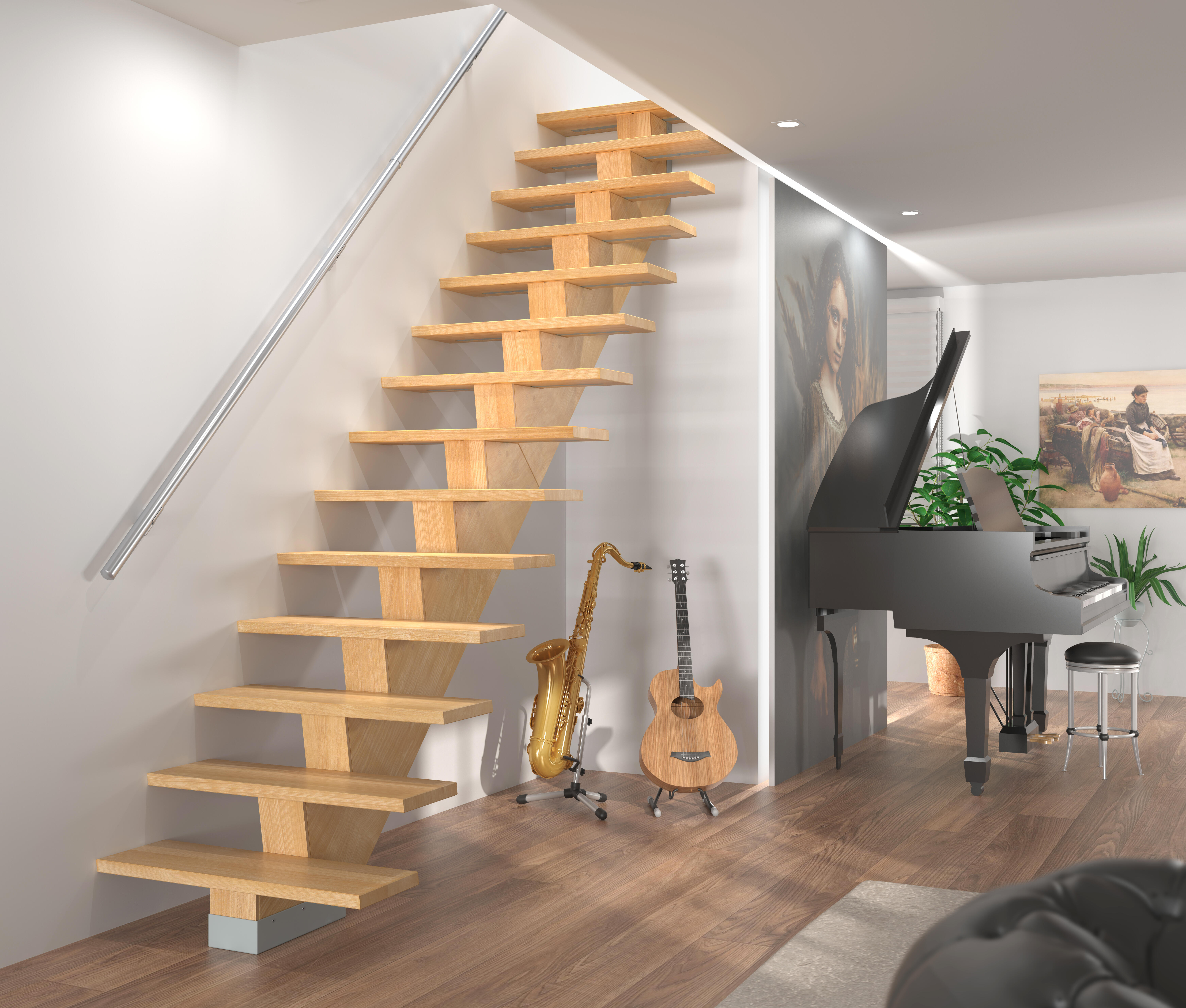 Escalera recta kalea uso interior ancho total 90cm acabado valchromat roble