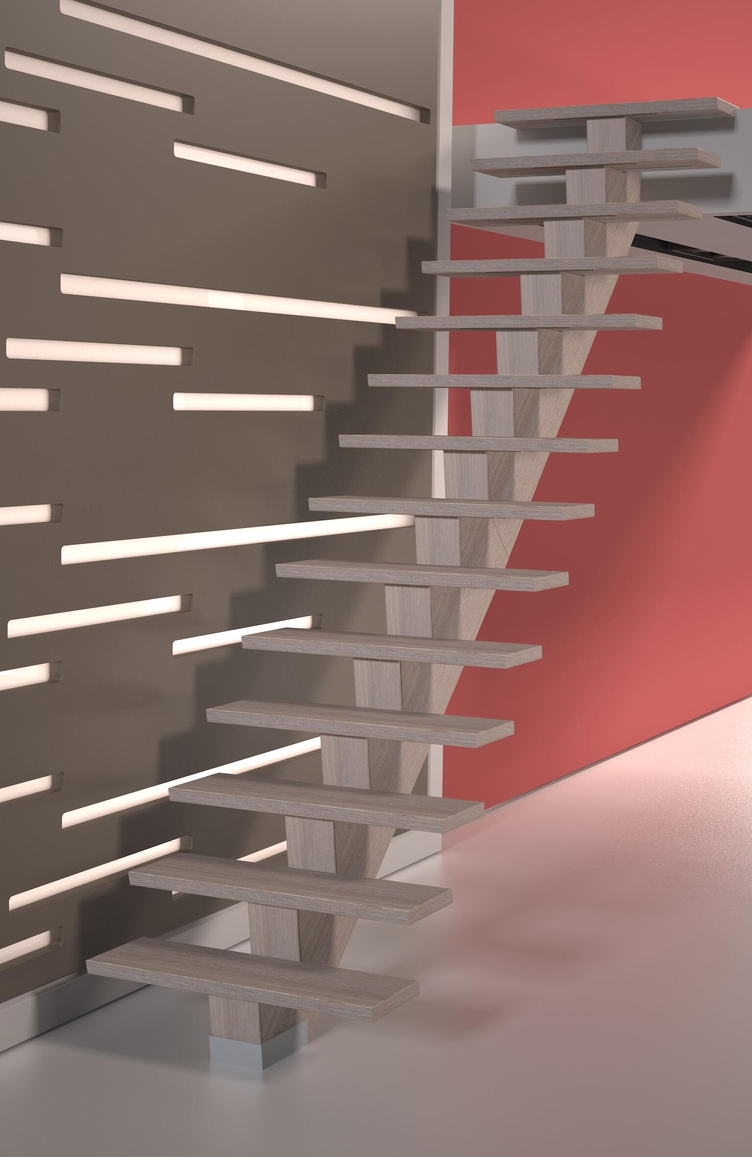 Escalera recta kalea uso interior ancho total 90cm acabado valchromat roble