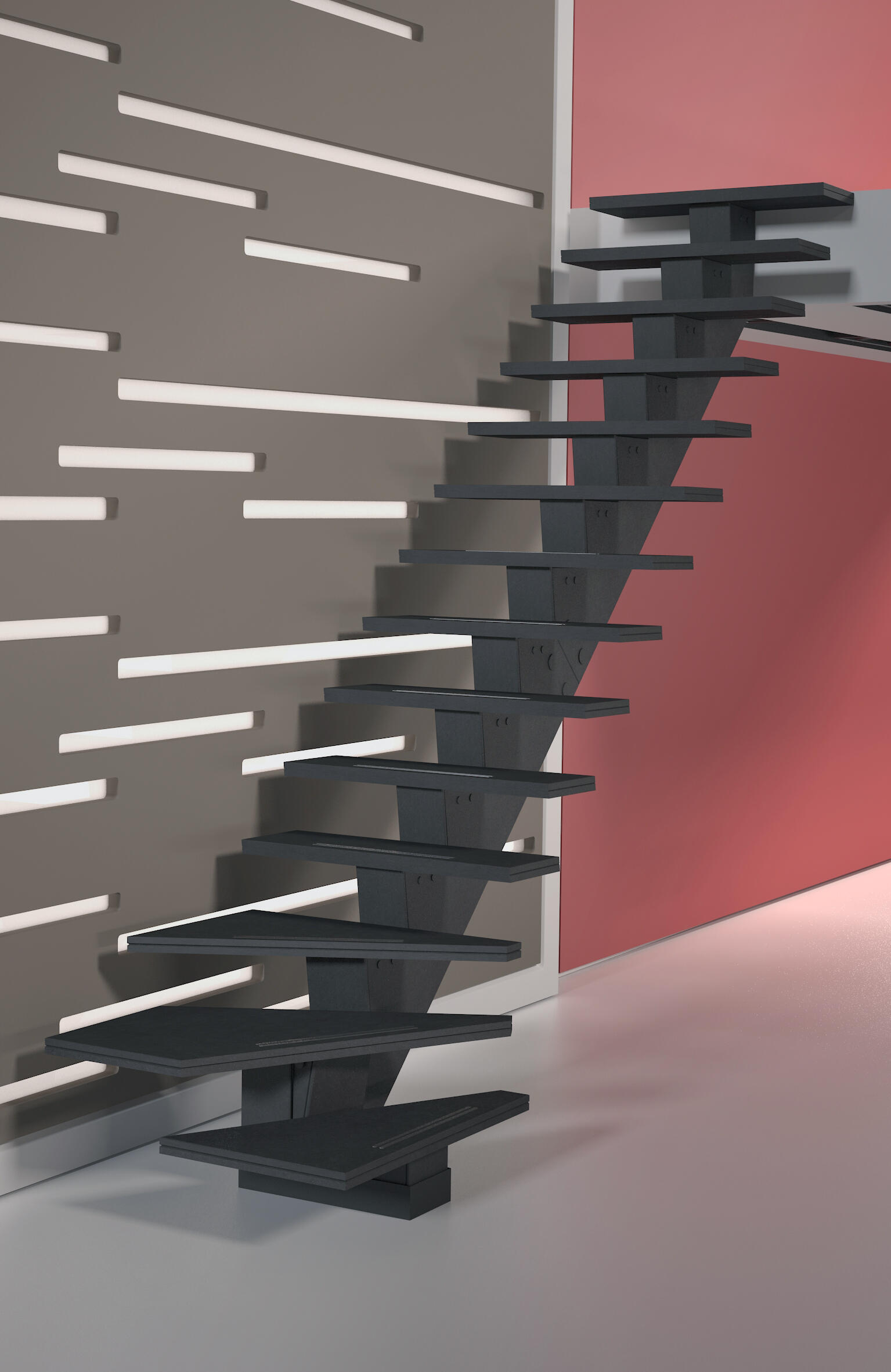 Escalera 1/4 de giro d gomera uso interior ancho 90cm acabado valchromat/alu