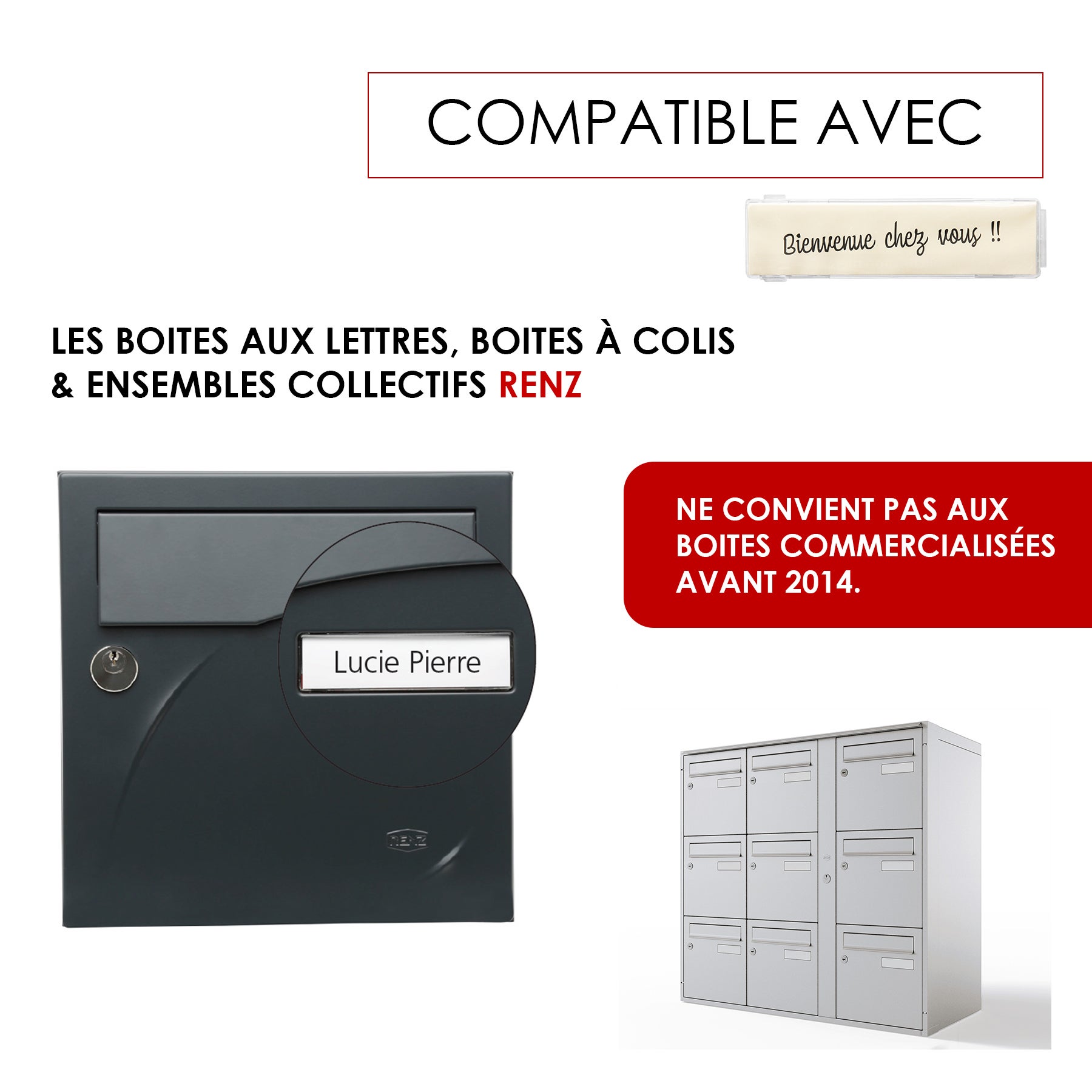 Porte-nom, pour boîte aux lettres H.2.8 x l.10.3 x P.0.5 cm RENZ, transparent - 4