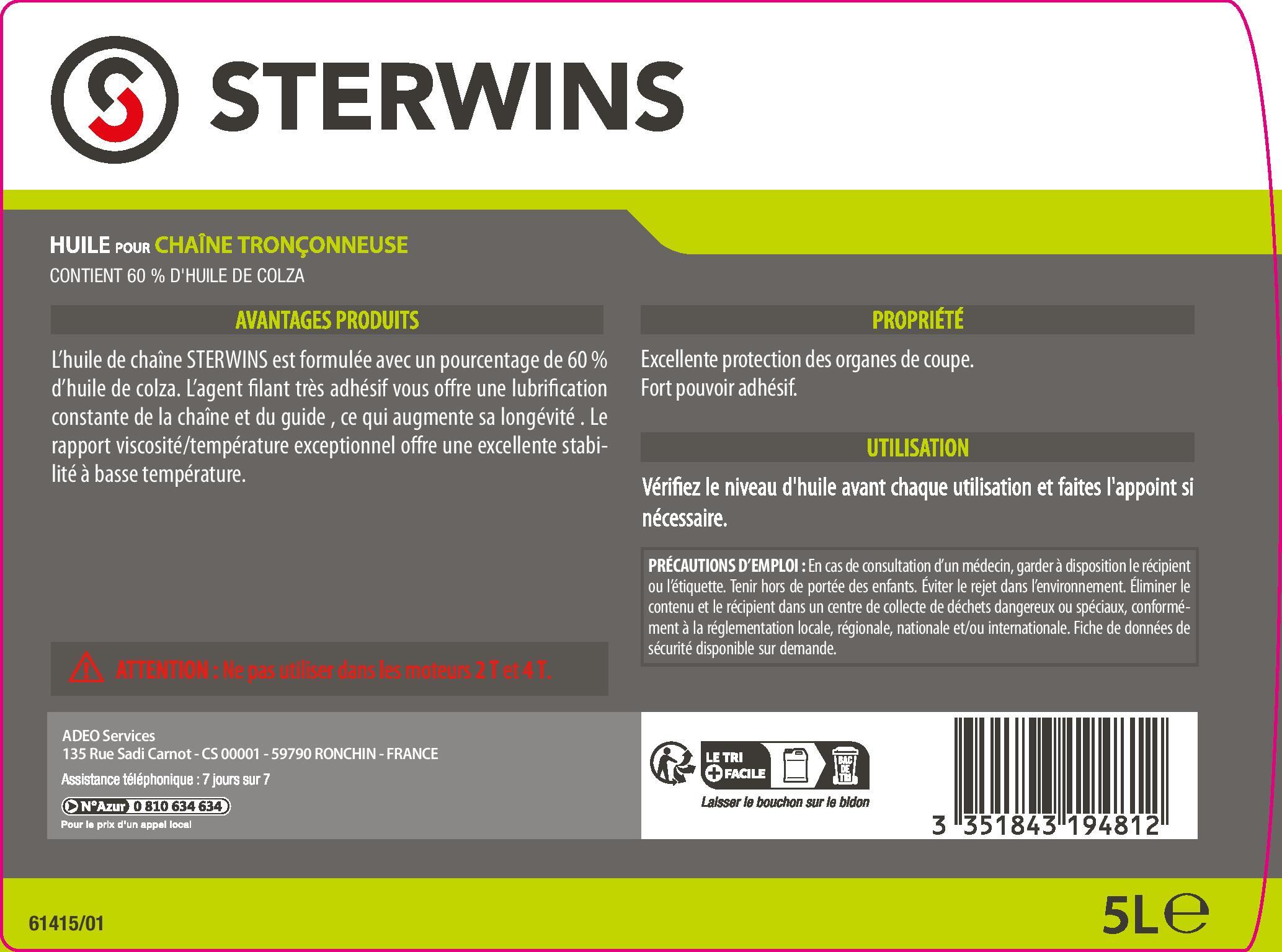 Huile de Chaine STERWINS Base Végétal 5L, 5 l - 3