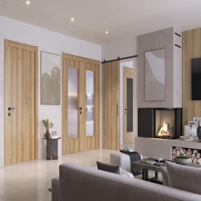 Puerta de interior maciza melamina Line Plus Chicago roble