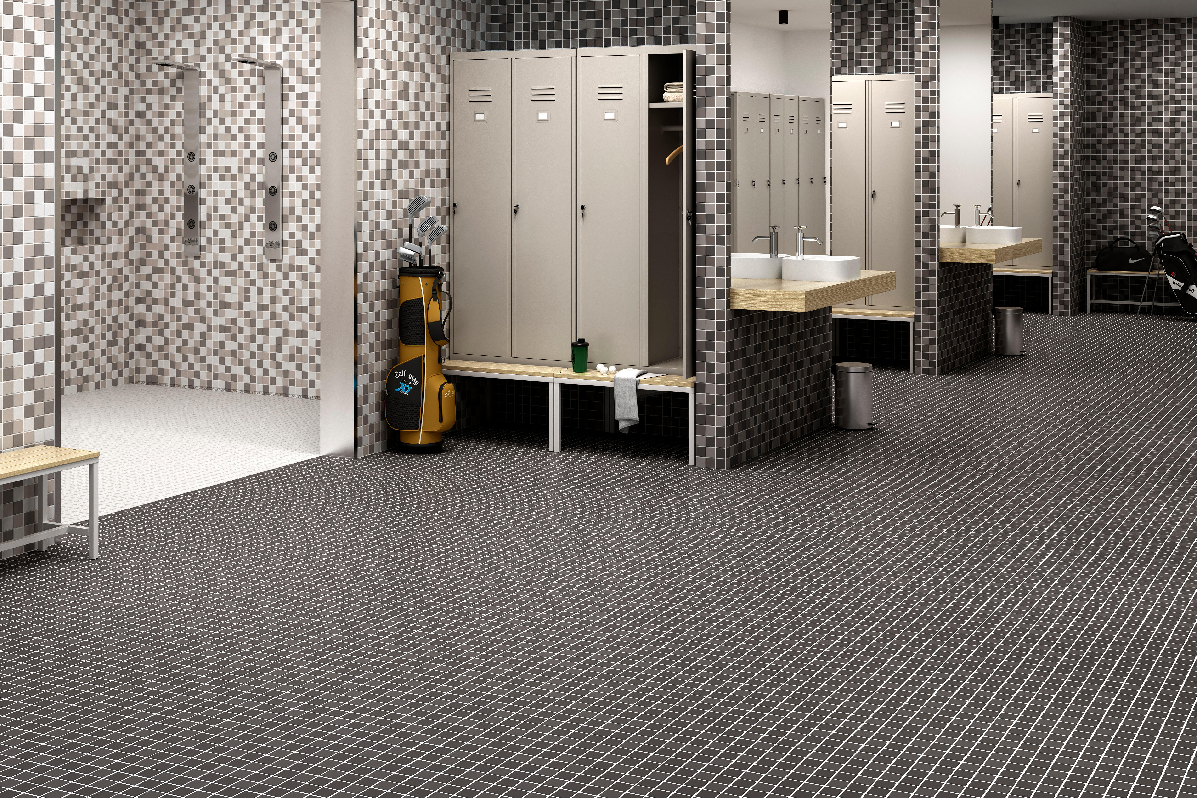 Mosaïque Receveur céramique effet ciment / couleur unie noir 30.6 x 30.6 cm INTE - 6