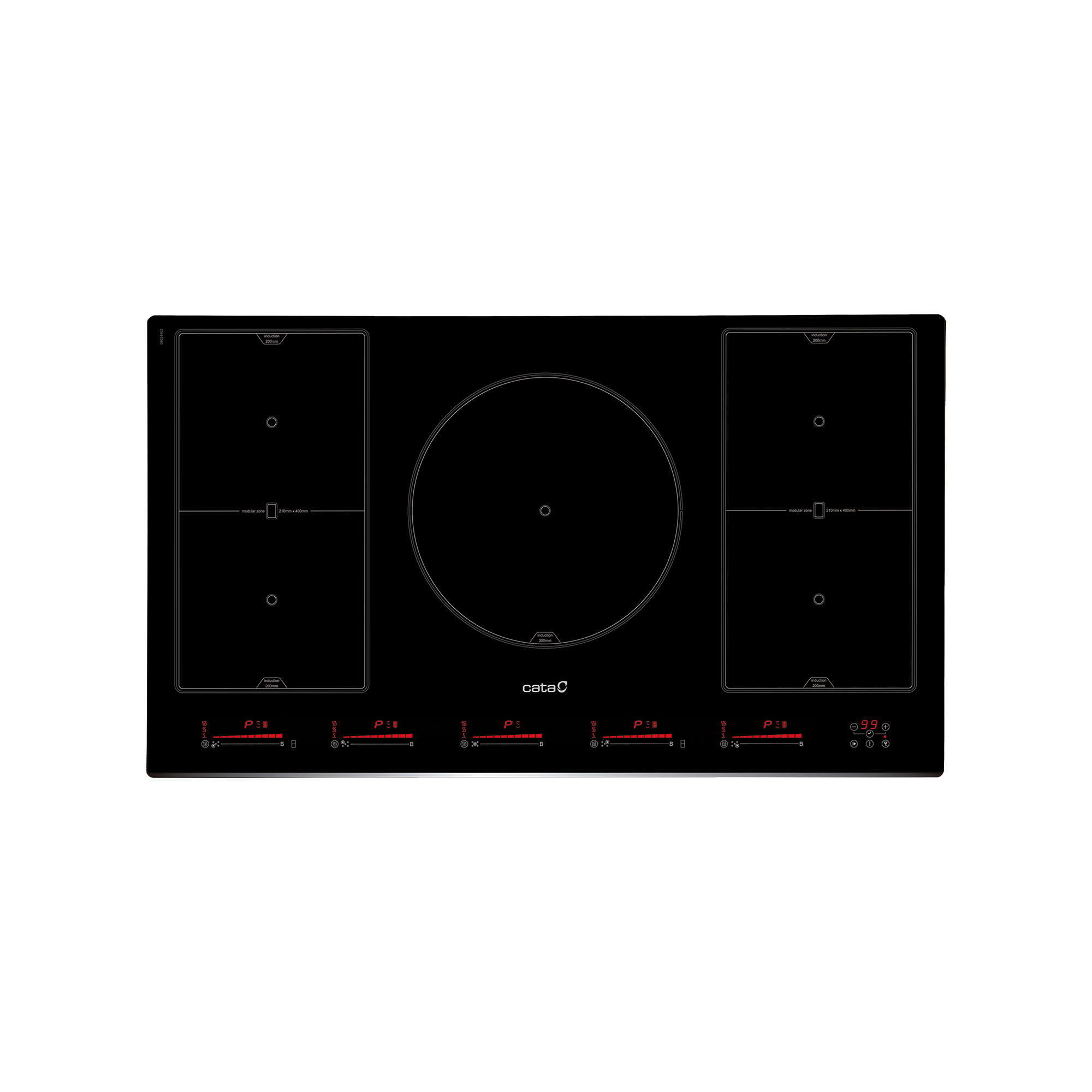 placa de induccion cata insb 9012 bka con 5 zonas de coccion y zona flex 9000 w negro 90cm