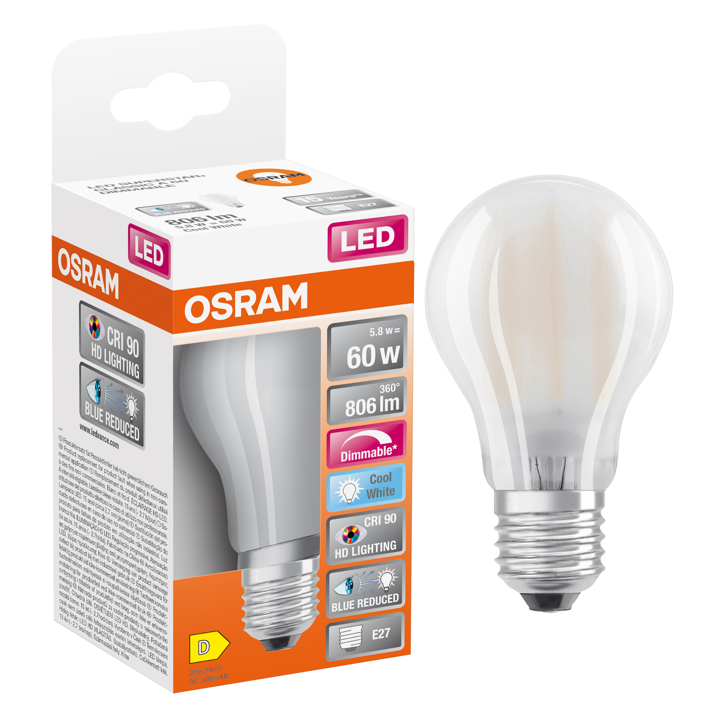 Żarówka LED E27 5,8 W 806 lm Neutralna biel Osram