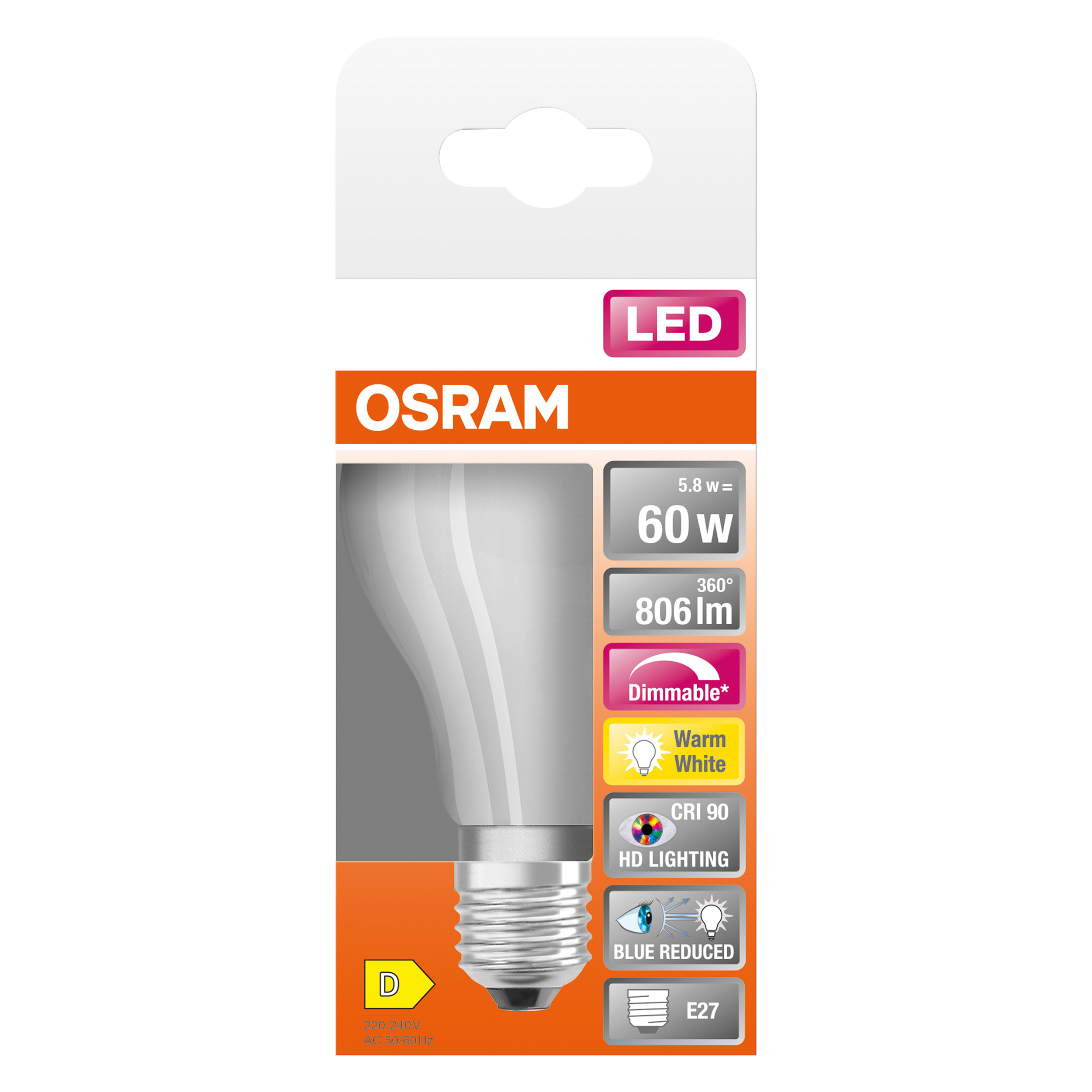 Żarówka LED E27 5,8 W 806 lm Ciepła biel Osram	 - 5