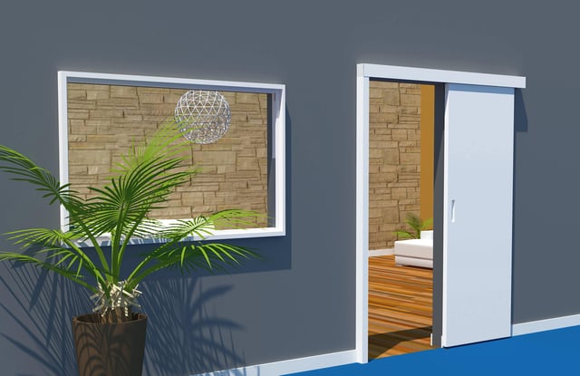 Kit guia porta de correr com batente branco lacado 2000x2000