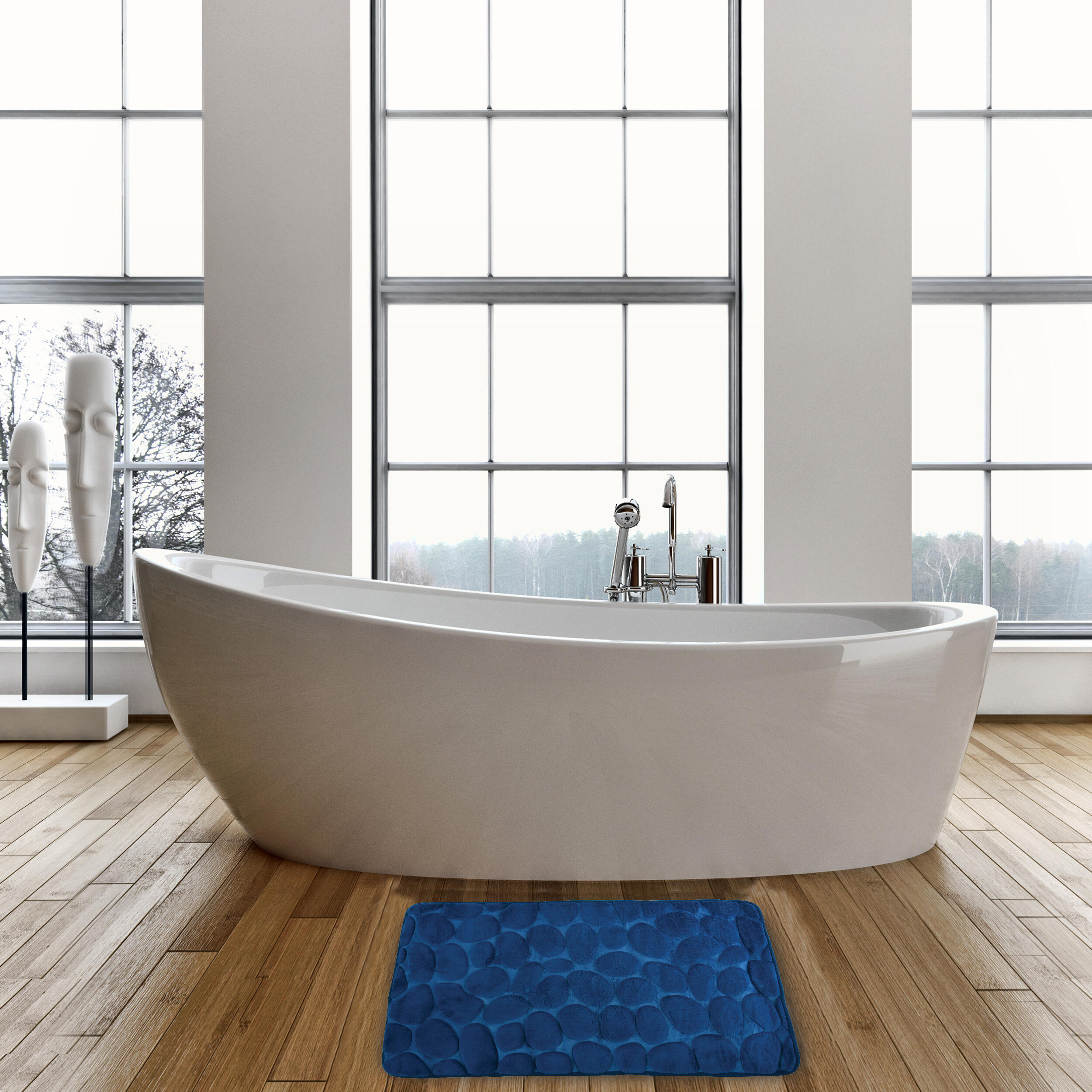 Tapis de bain l.40 x L.60 cm bleu foncé Galet - 2