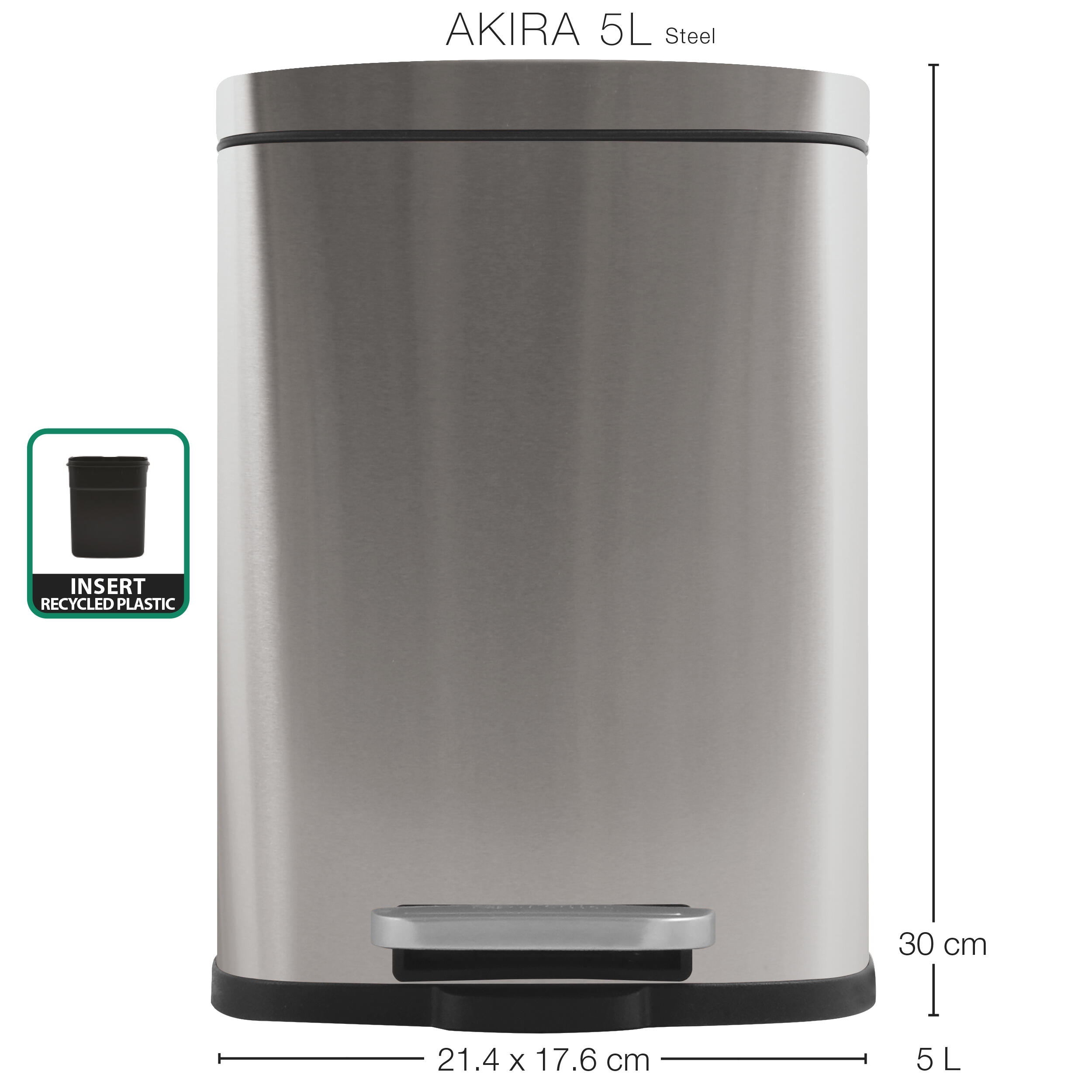 Balde do lixo SPIRELLA AKIRA 5L CR MATE - 2