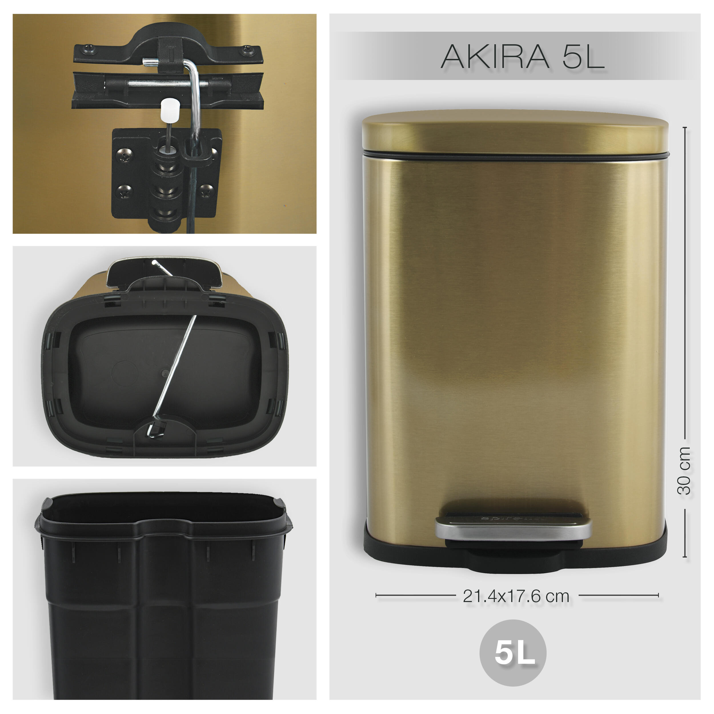 Poubelle de salle de bains 5L gold AKIRA - 4