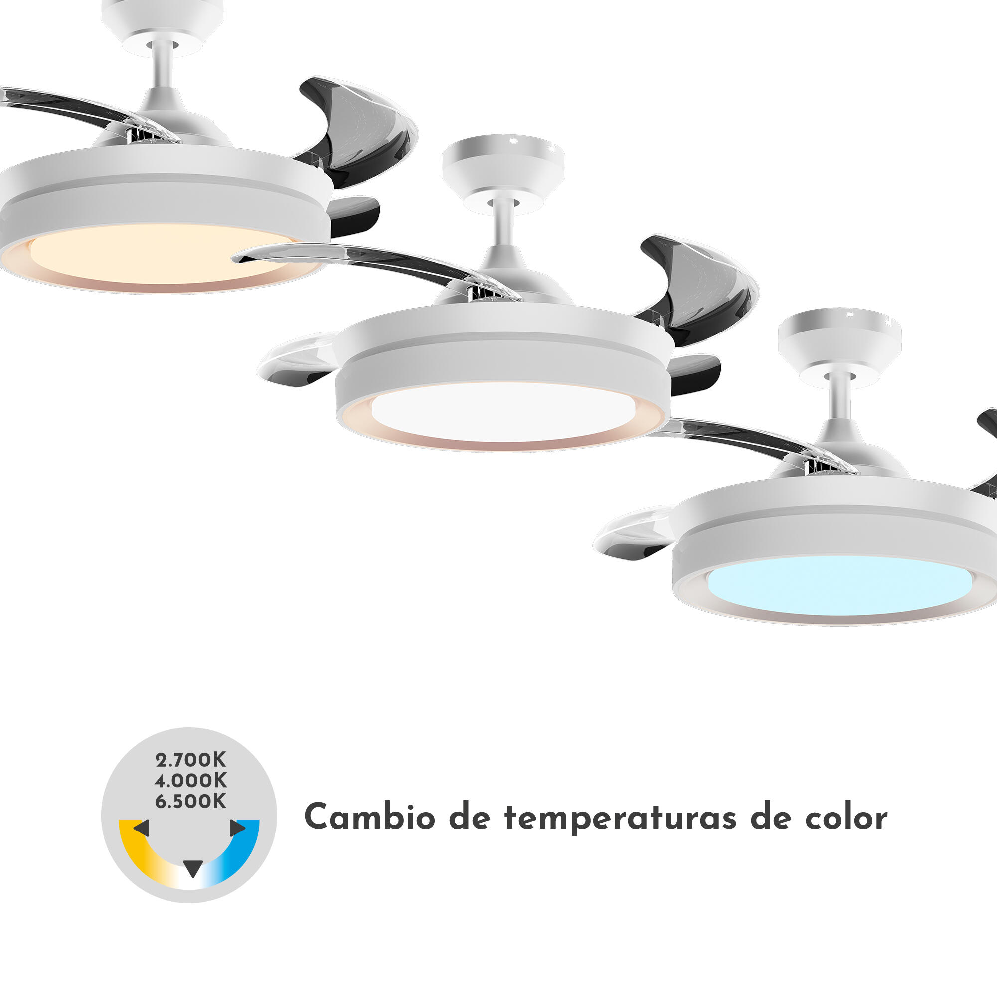 Ventilador de techo con luz silencioso DC 24W con mando ø91 cm Lily ARTE CONFORT blanco luz CCT 4 aspas retráctiles tipo lámpara| 6 velocidades| modo verano/invierno| temporizador| brisa| recomendado para <13m² - 6