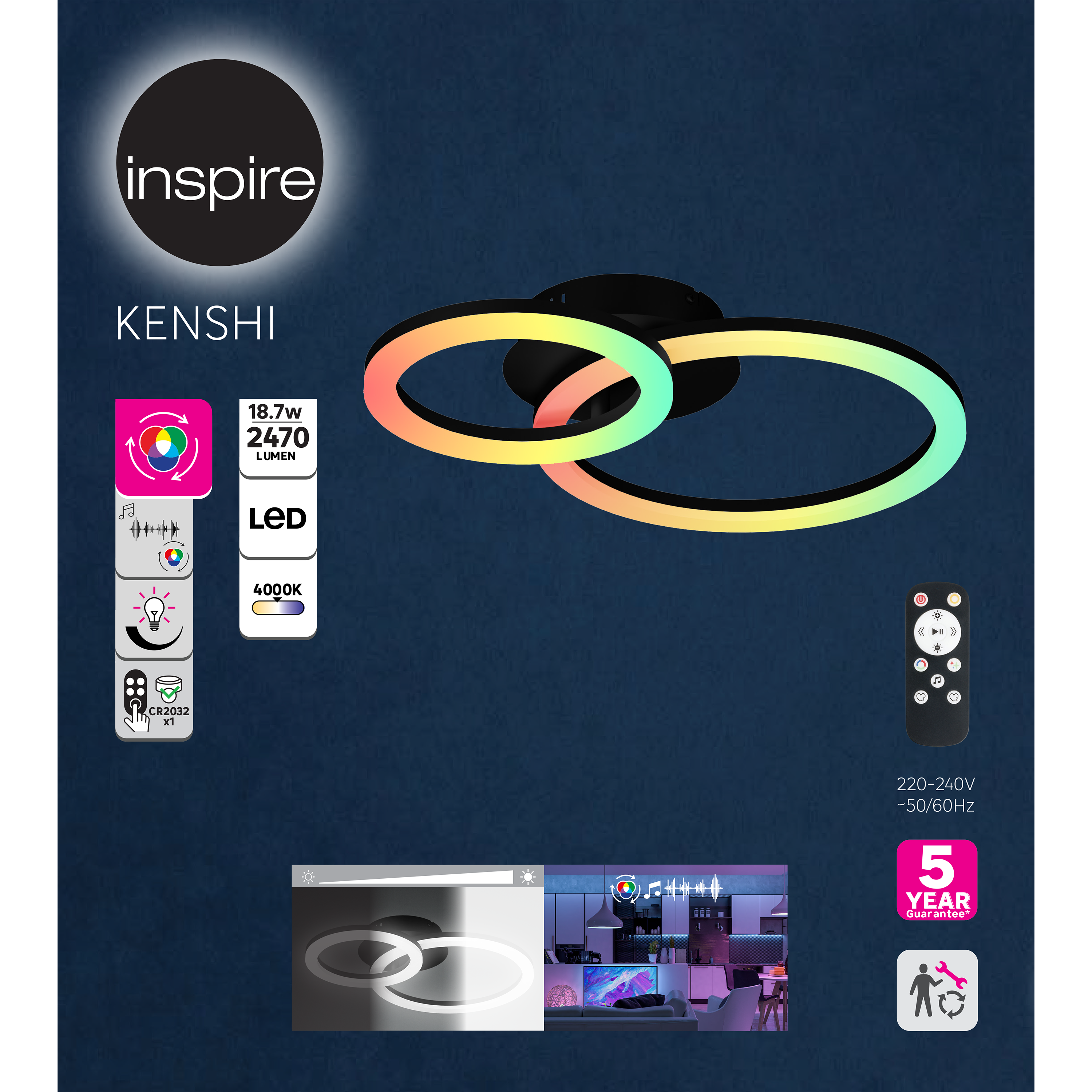 Plafonnier led, design, changement de couleurs, Kenshi, INSPIRE D.45,2cm - 9