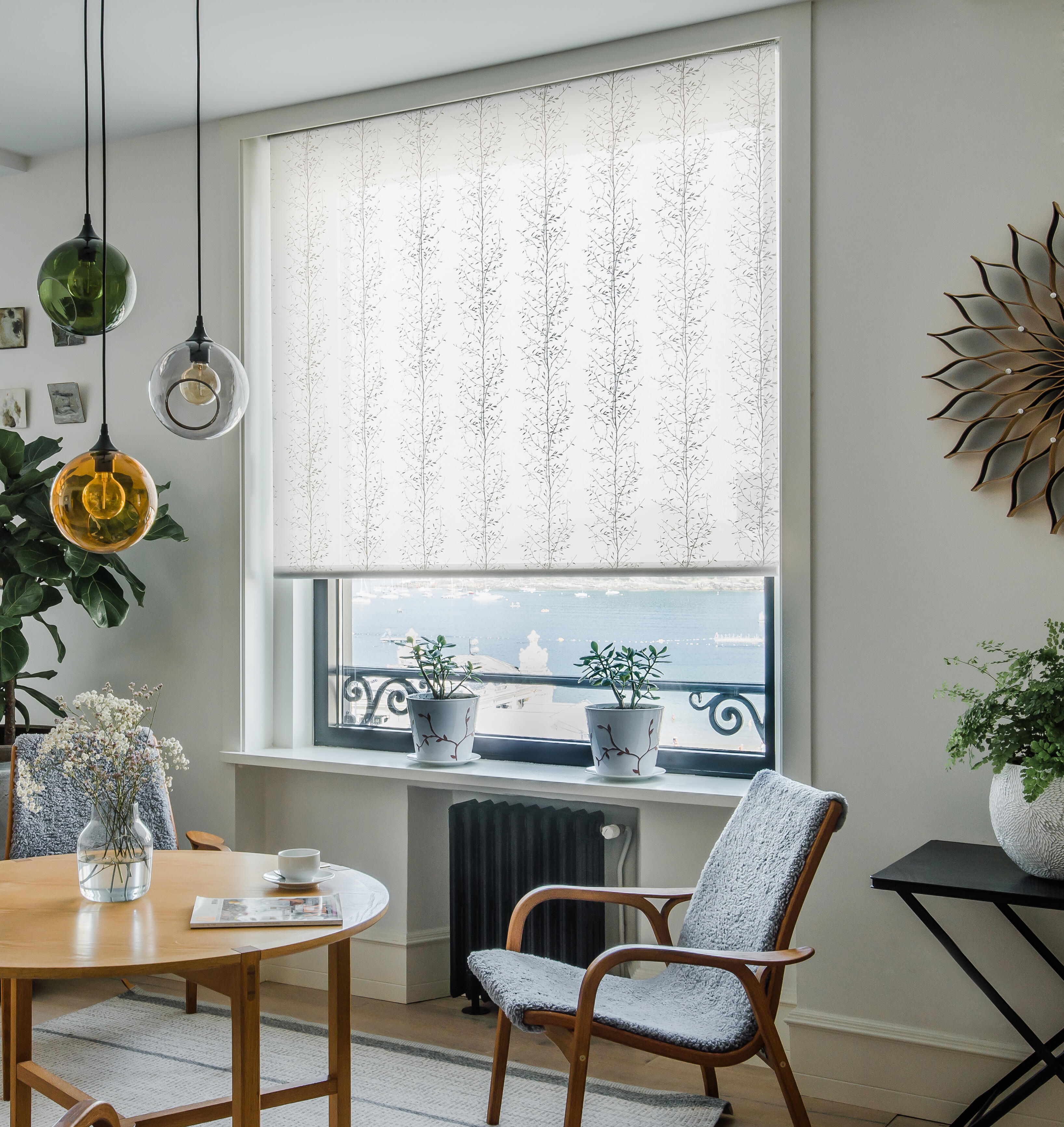 Estor enrollable screen 5% con cadena ramas poliéster planta blanco de 150x250cm