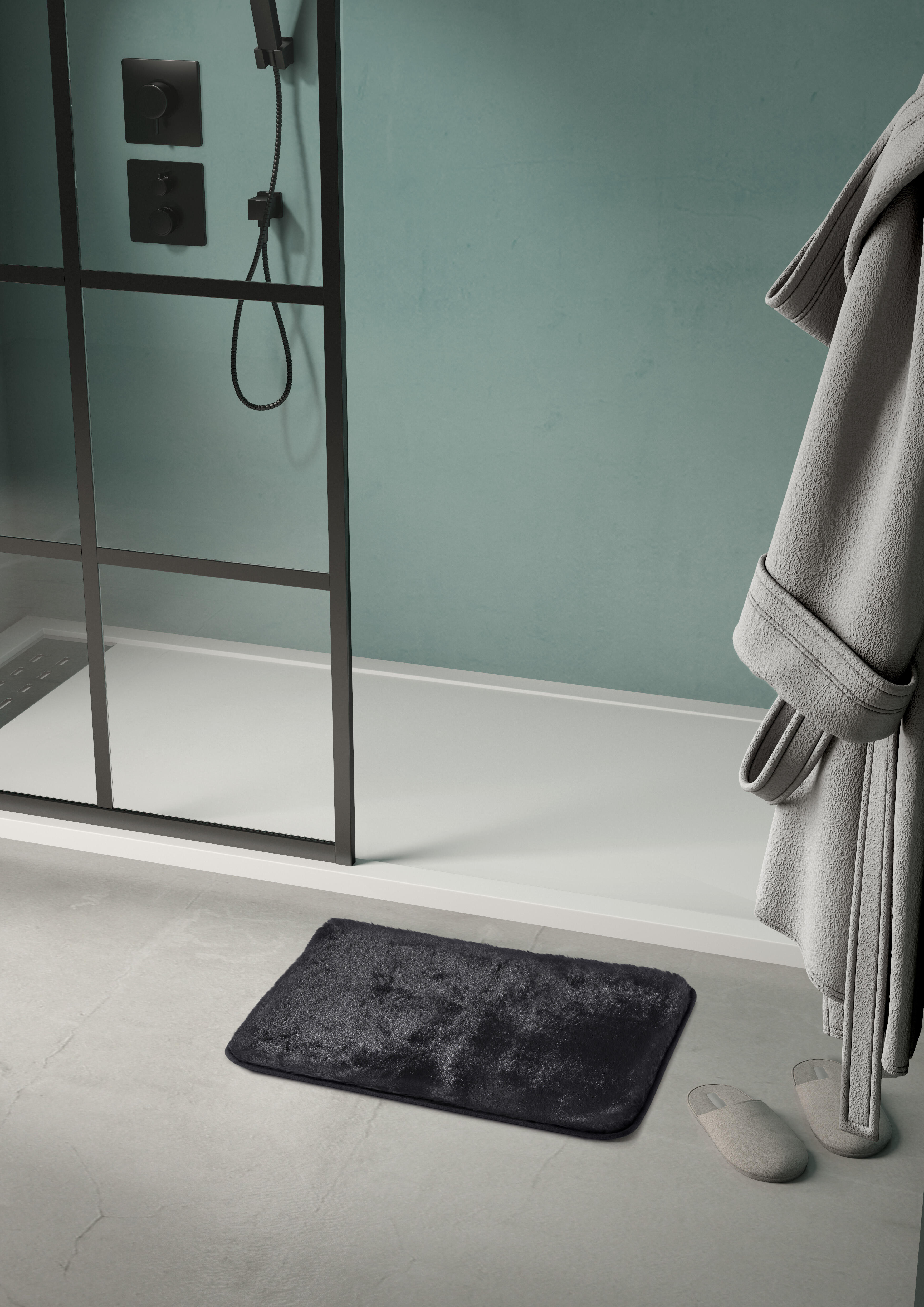 Tappeto bagno rettangolare Tappeto bagno fuzzy 50x80 nero in poliestere nero 80 x 50 cm - 2