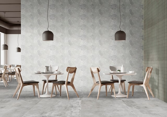 Piastrella da rivestimento interno 33 x 100 cm Sp. 10 mm rettificato Tradition Decoro Foglia in gres porcellanato grigio chiaro e bianco opaco 1.32 mq