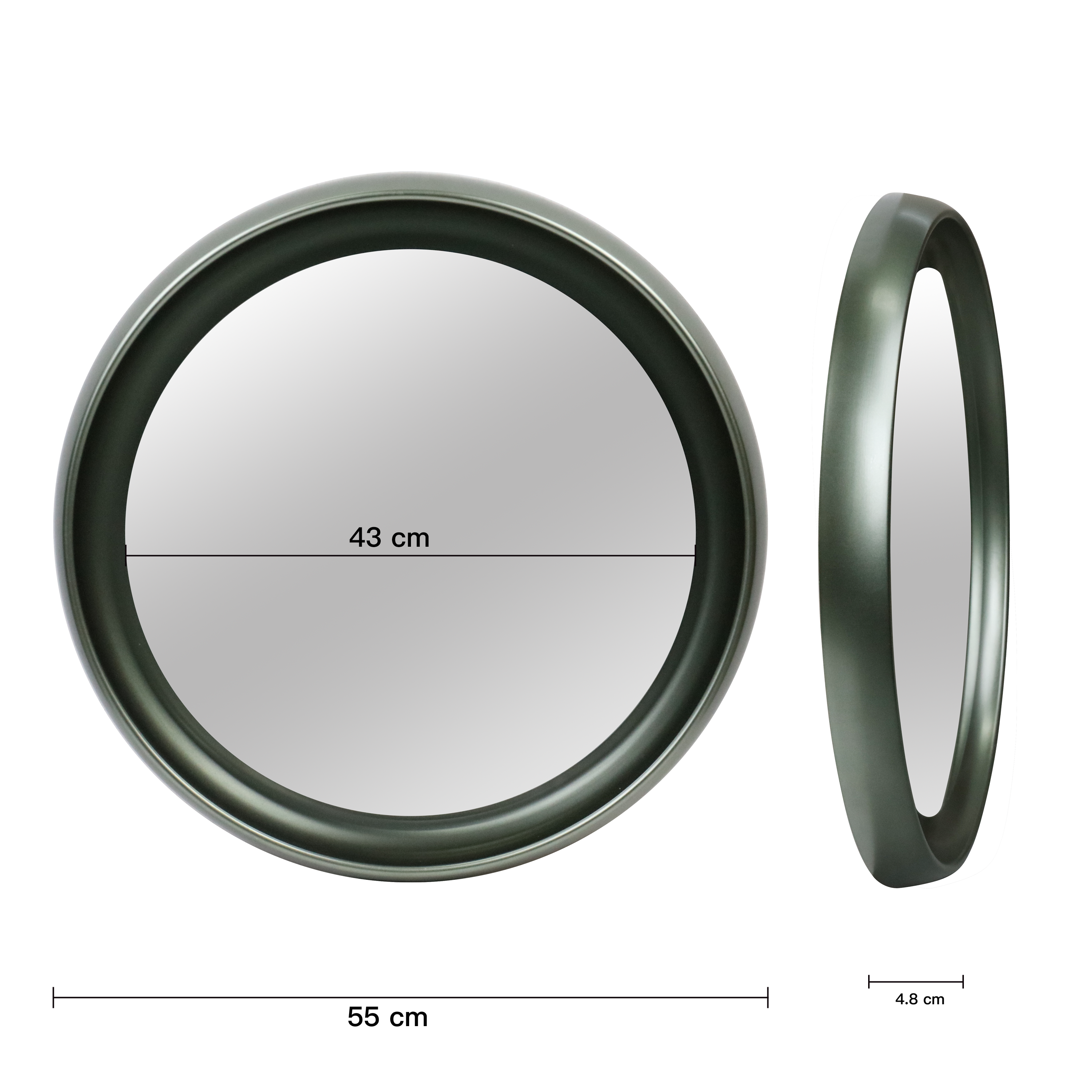 Espejo enmarcado de pared redondo Curl Forest polipropileno verde brillante INSPIRE de 55 cm de diámetro - 3