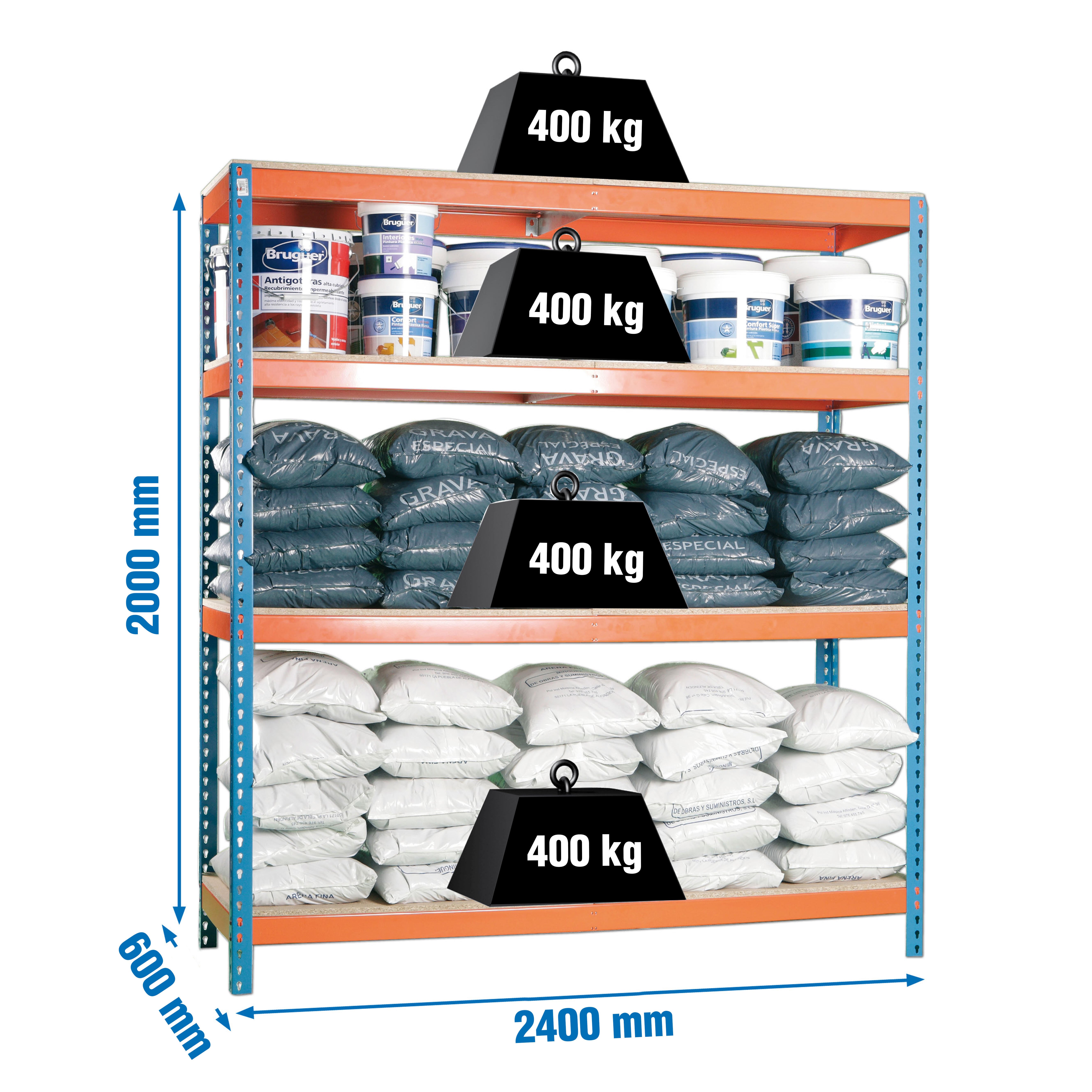 Estante metálica laranja 4 prateleiras madeira 240x60x200 cm 400 kg Simonrack - 7