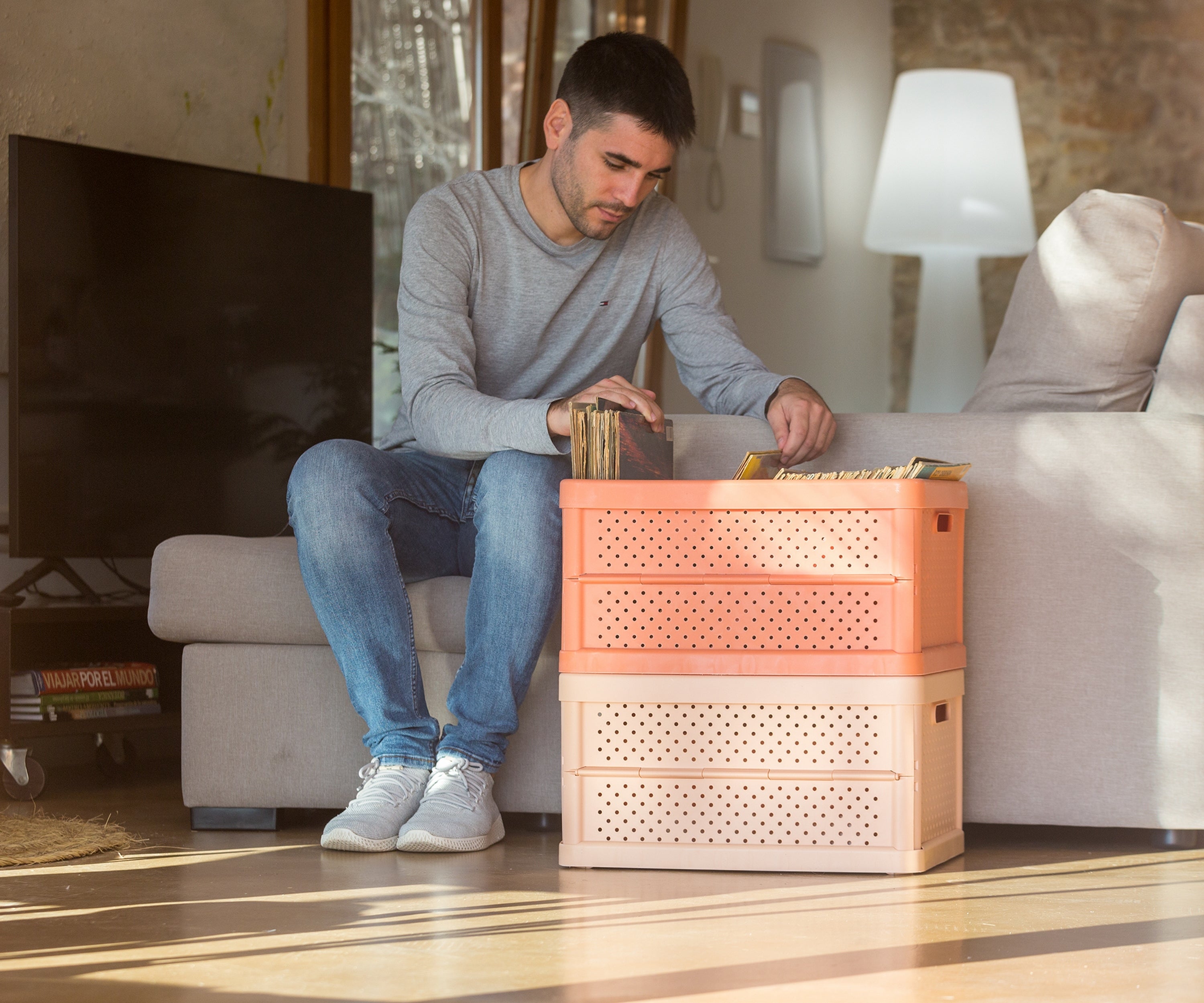 Caixa de arrumação dobrável rosa 36.4x46.3x24.5cm 32L - 3