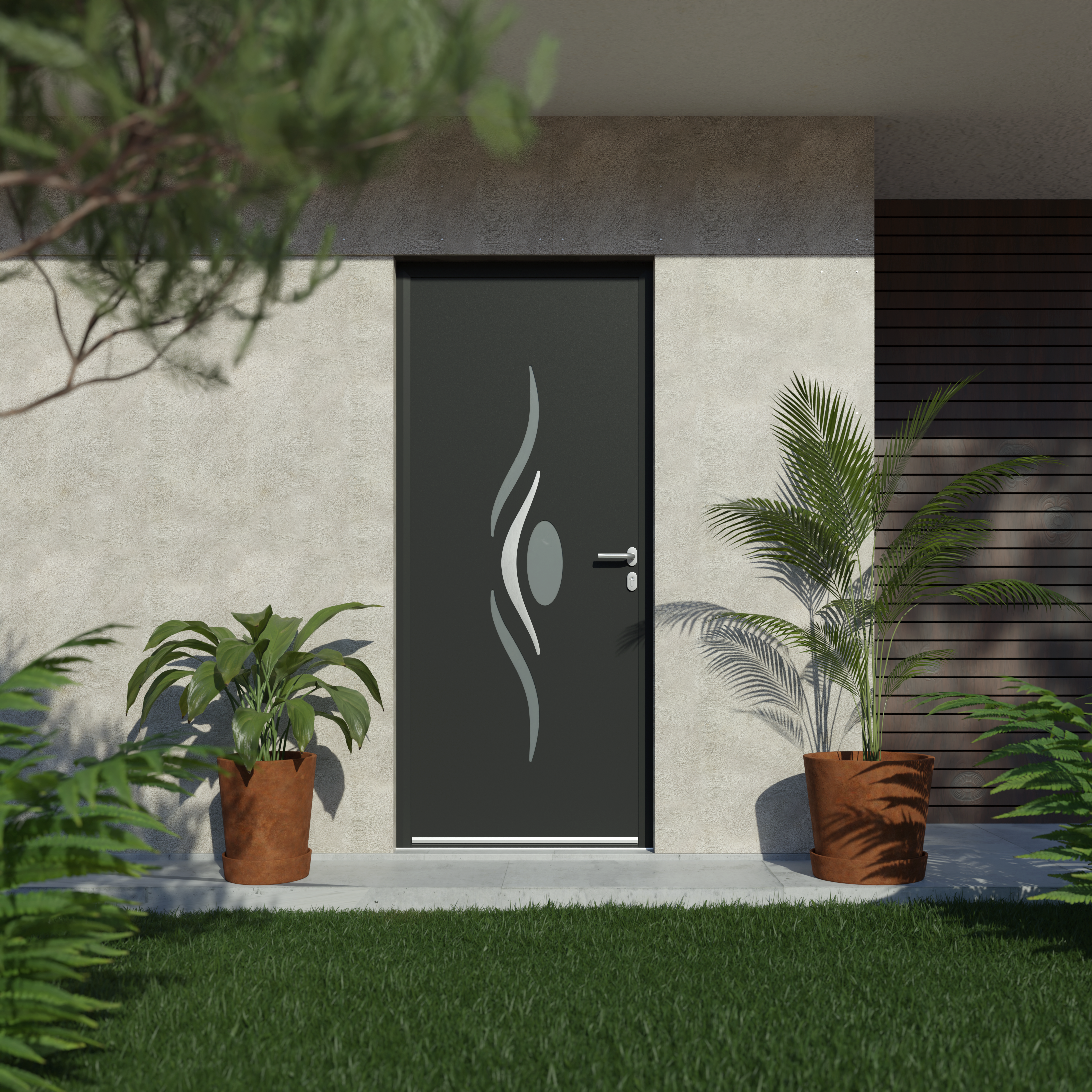 Porte d'entrée Alu Dover Essentiel H.215xl.90 gris, poussant gauche - 2