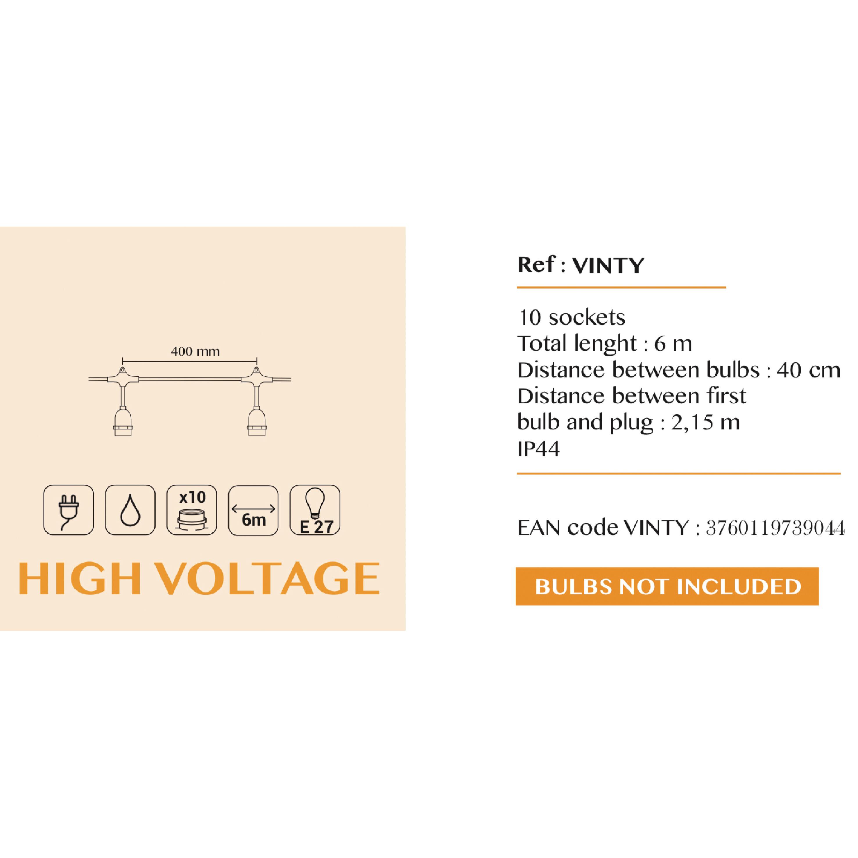 Ghirlanda luminosa VINTY 10 lampadine 7 m, cavo nero, IP44 - 7